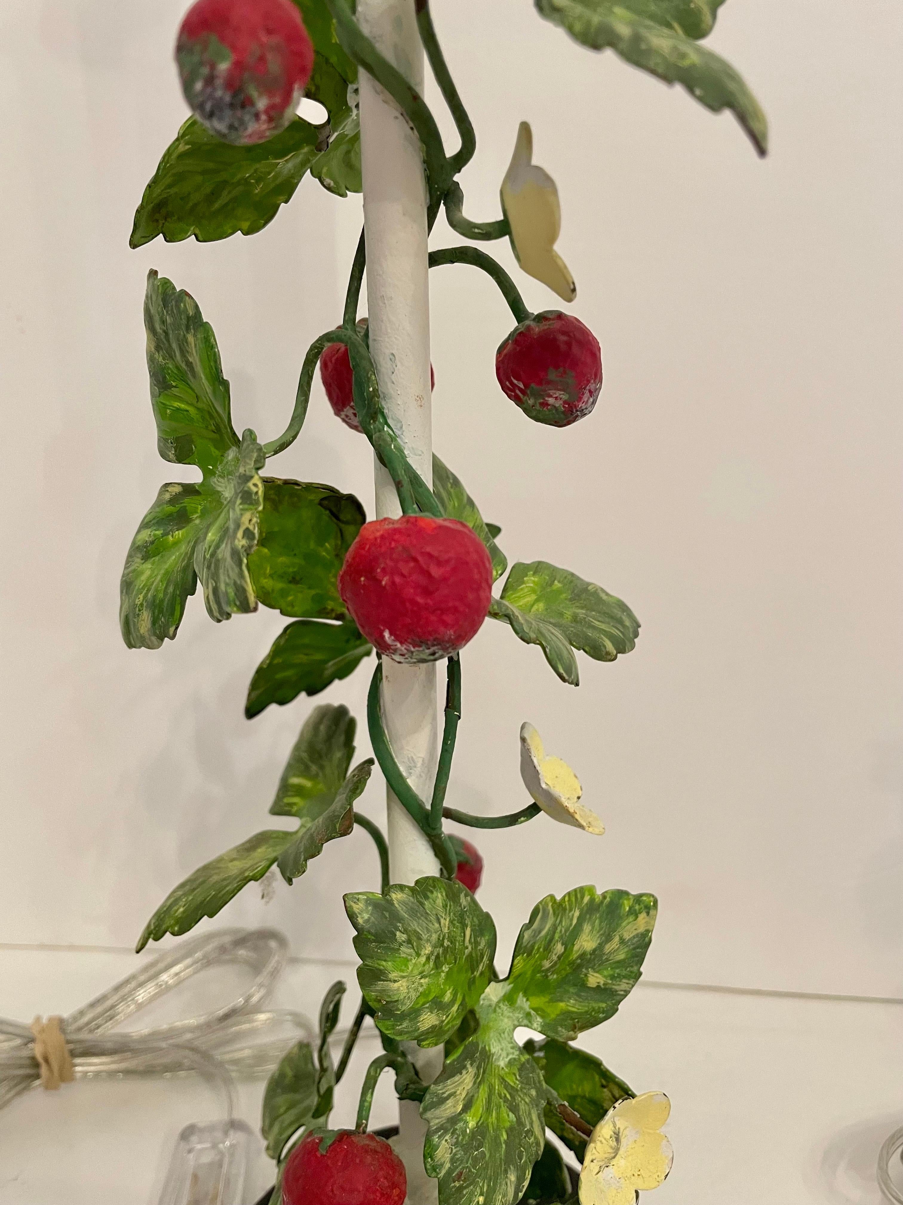 Pair Italian Tole Strawberry Lamps 2