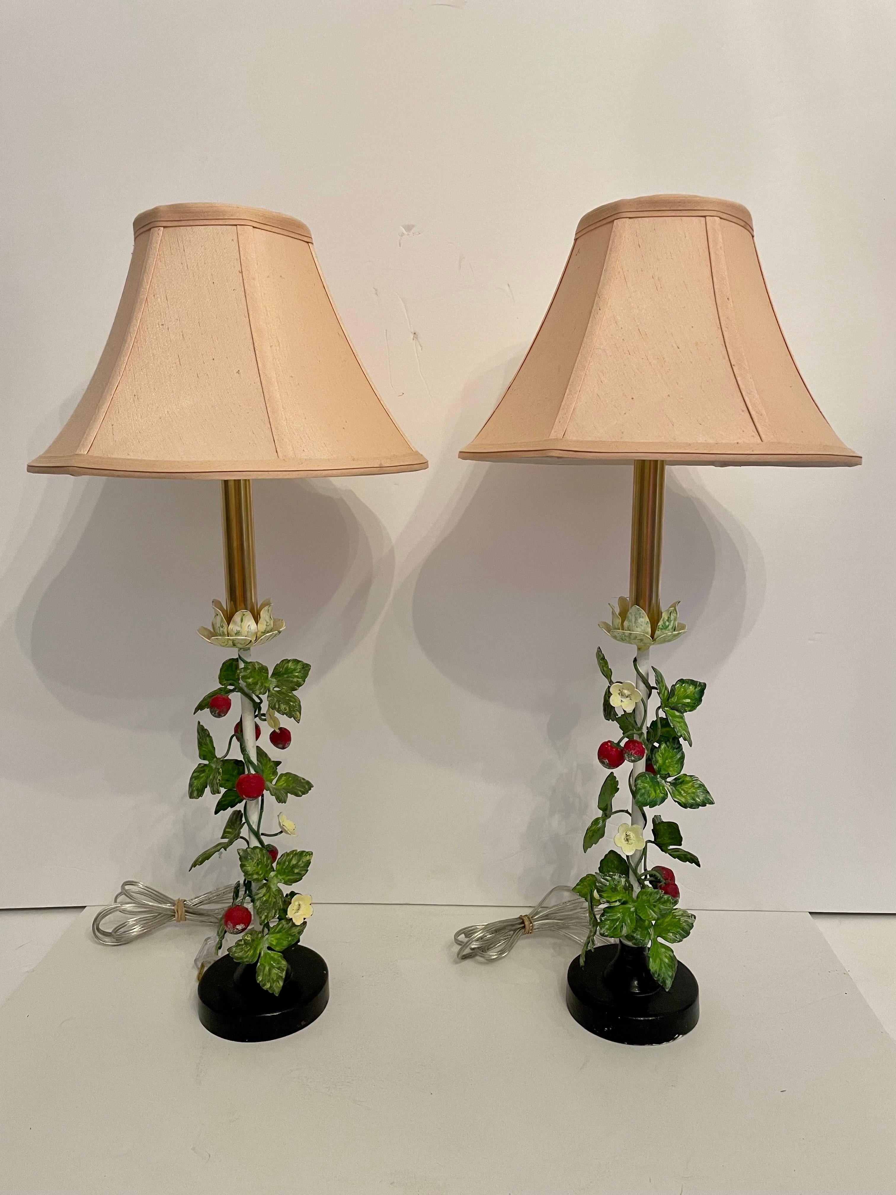 Pair Italian Tole Strawberry Lamps 4