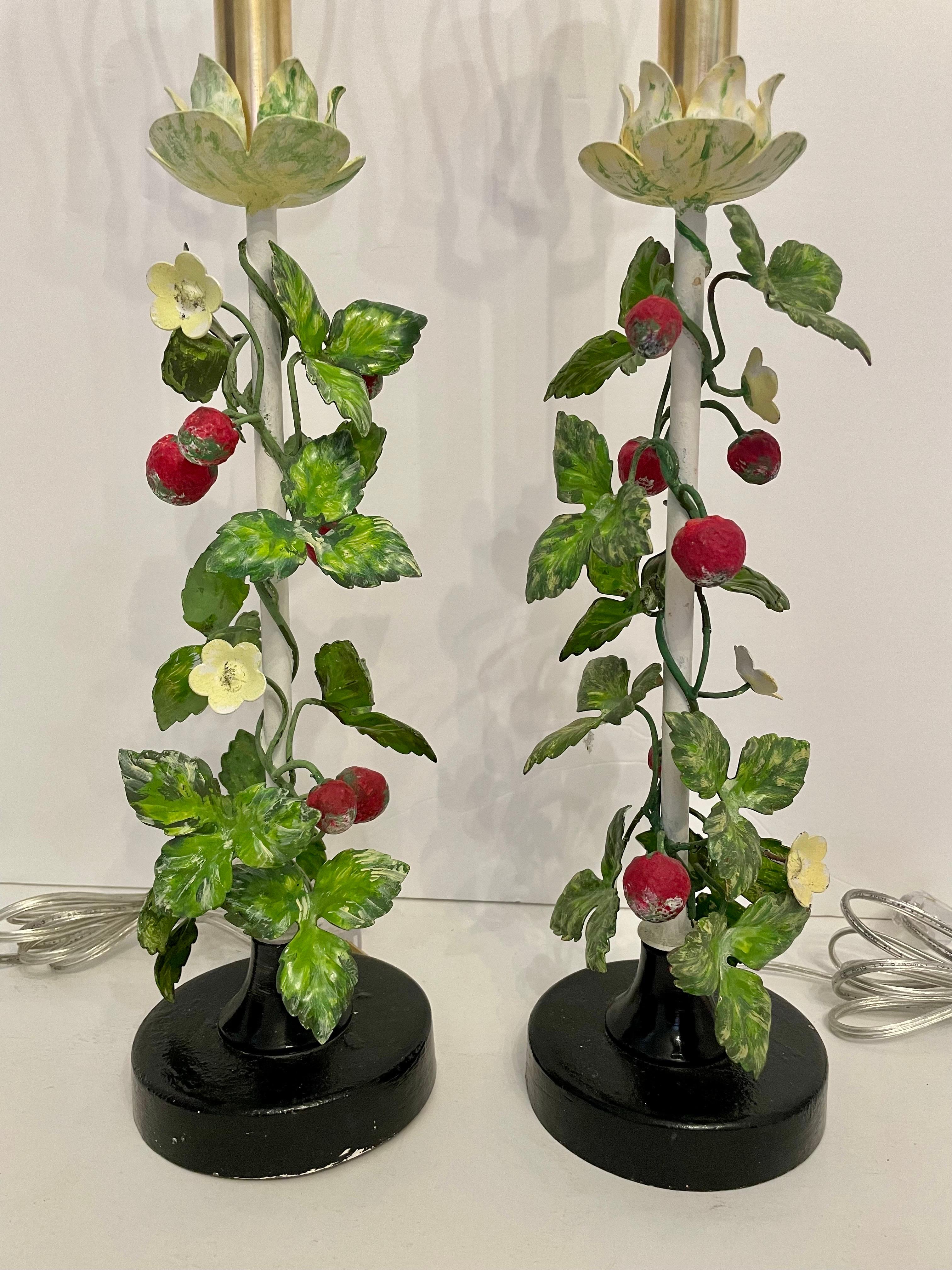 Pair Italian Tole Strawberry Lamps 7