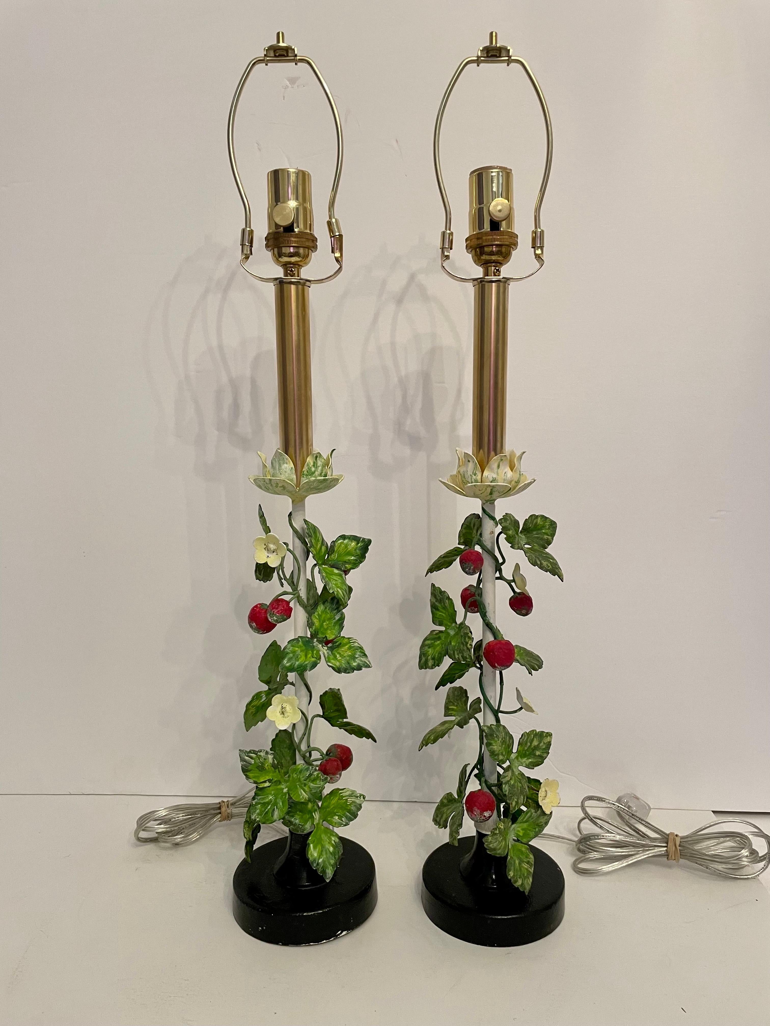 Pair Italian Tole Strawberry Lamps 8