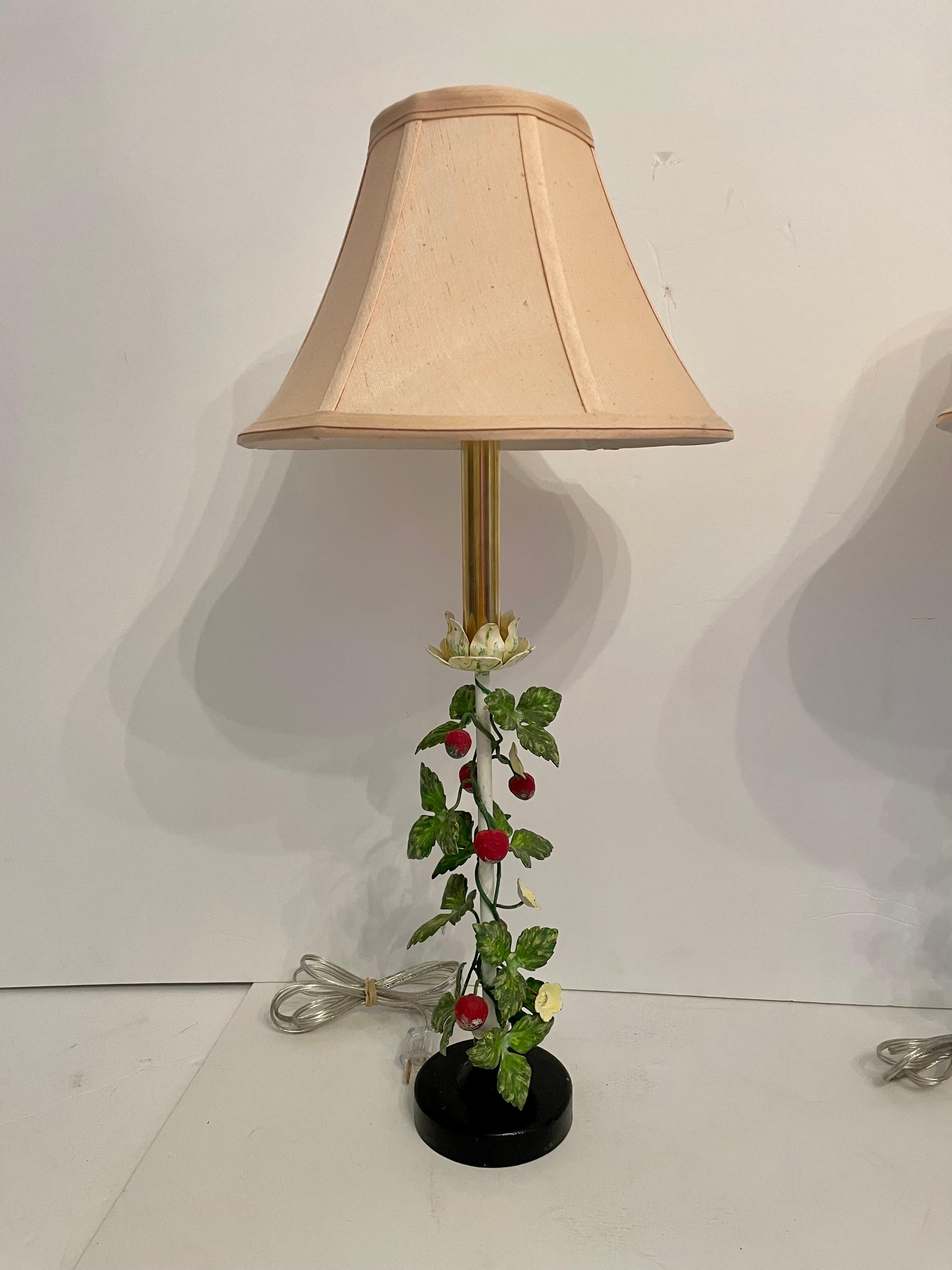 Pair Italian Tole and brass Strawberry Lamps.  22