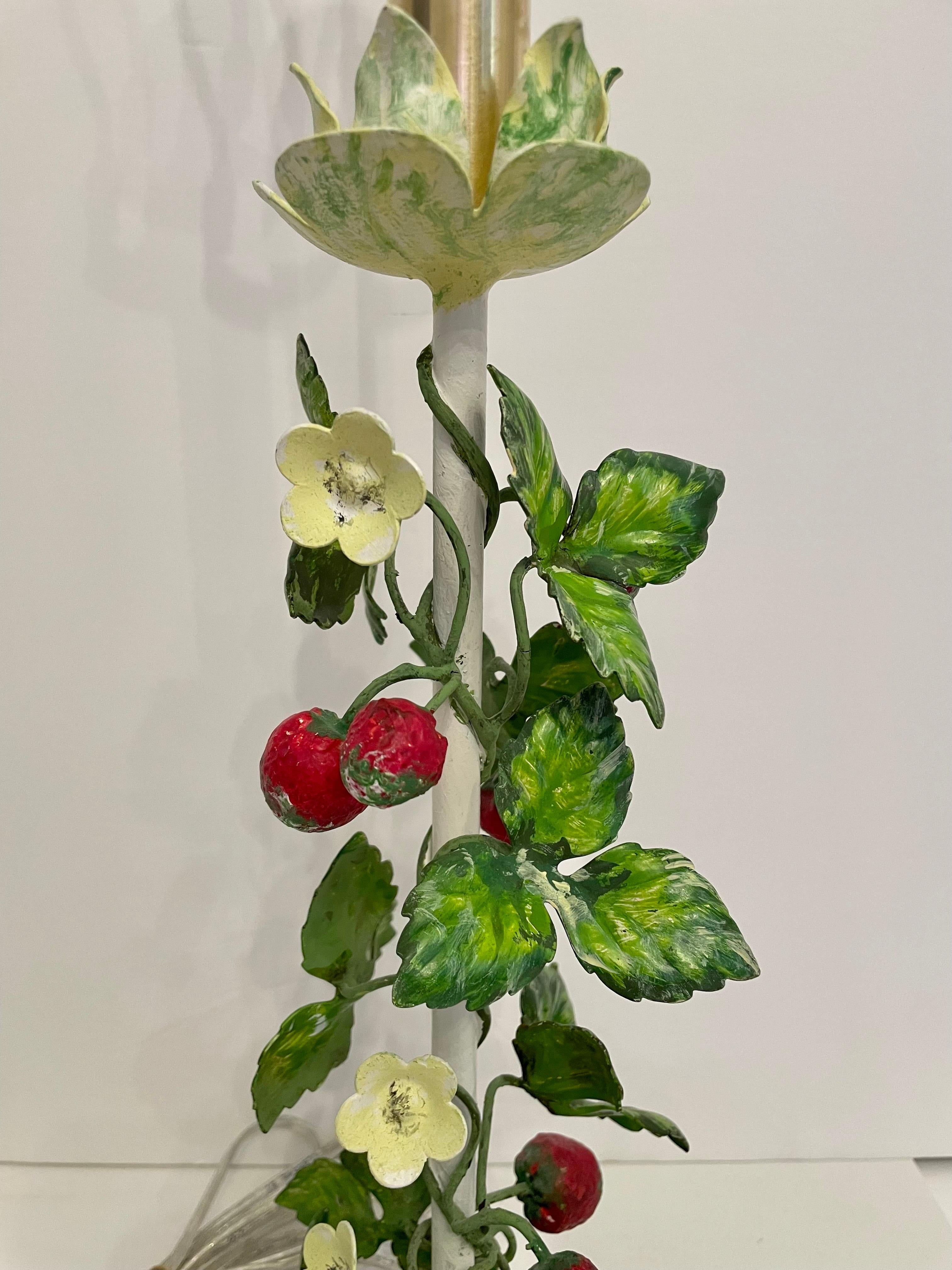Hand-Painted Pair Italian Tole Strawberry Lamps
