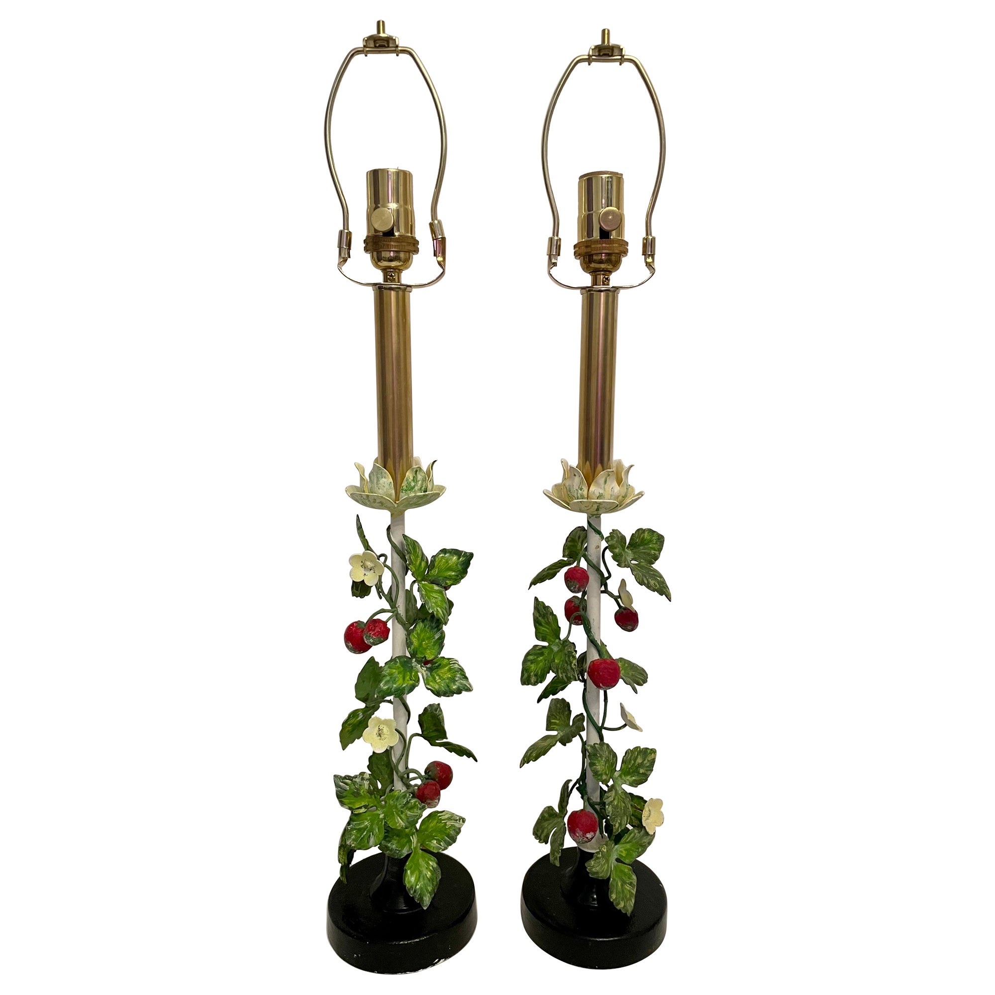 Pair Italian Tole Strawberry Lamps