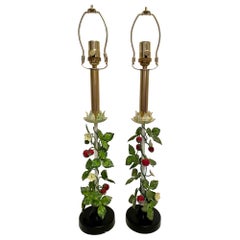 Vintage Pair Italian Tole Strawberry Lamps