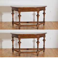 Pair Italian, Toscana, LXIV Period Turned Walnut 1-Drawer Console Tables, c.1720