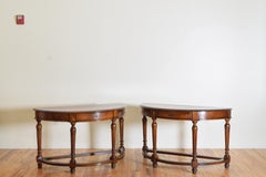 Pair of Italian, Toscana, Neoclassic Walnut Demilune 1-Drawer Consoles, ca. 1800