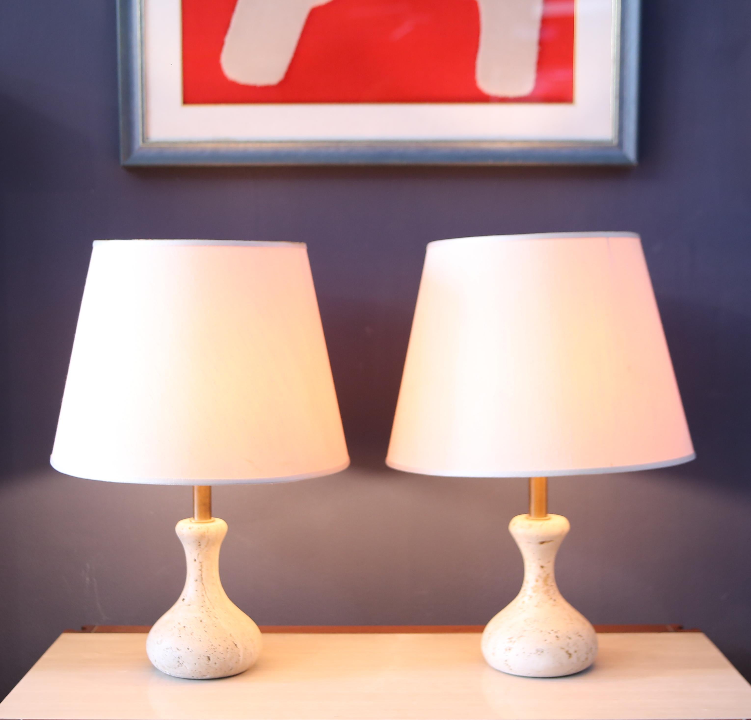 Mid-20th Century Pair Italian travertine table lamps from the 60s For Sale