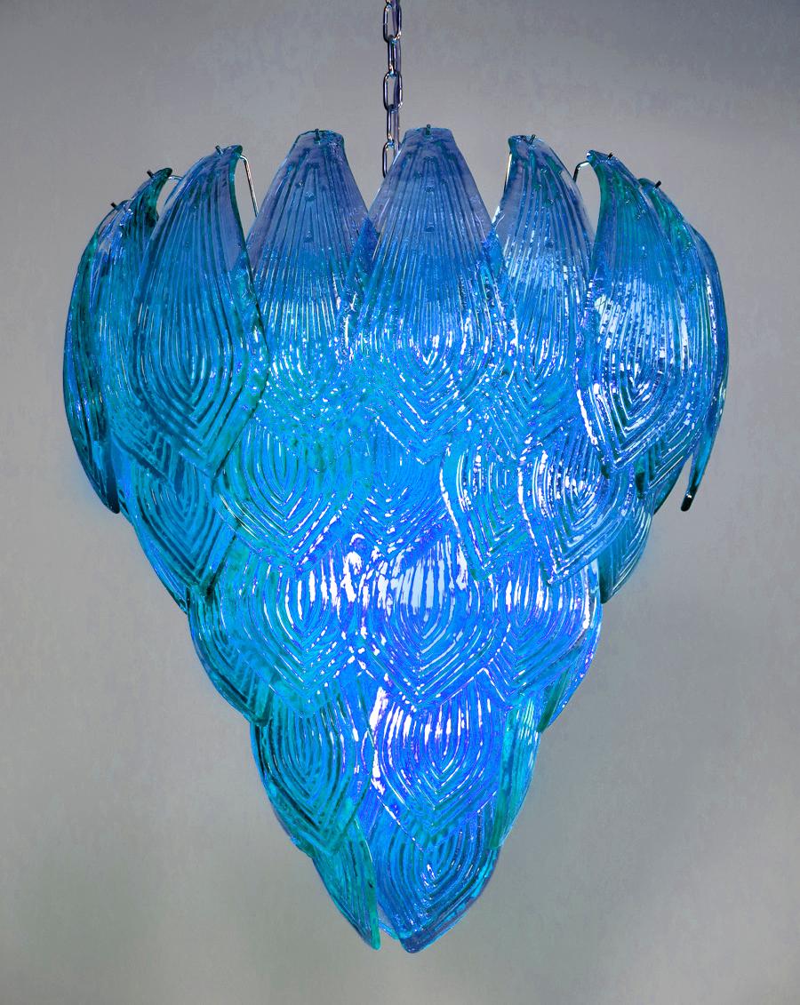 Pair of Italian Turquoise Petals Chandeliers, Murano In Excellent Condition In Budapest, HU