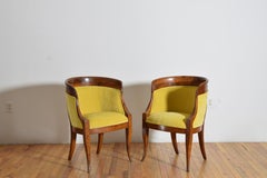 Pair Italian, Lucca, Neoclassic Walnut & Upholstered Bergeres, ca. 1830