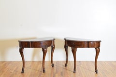 Pair Italian, Tuscany, Rococo Walnut & Veneer 1-Drawer Console Tables, 18th cen.