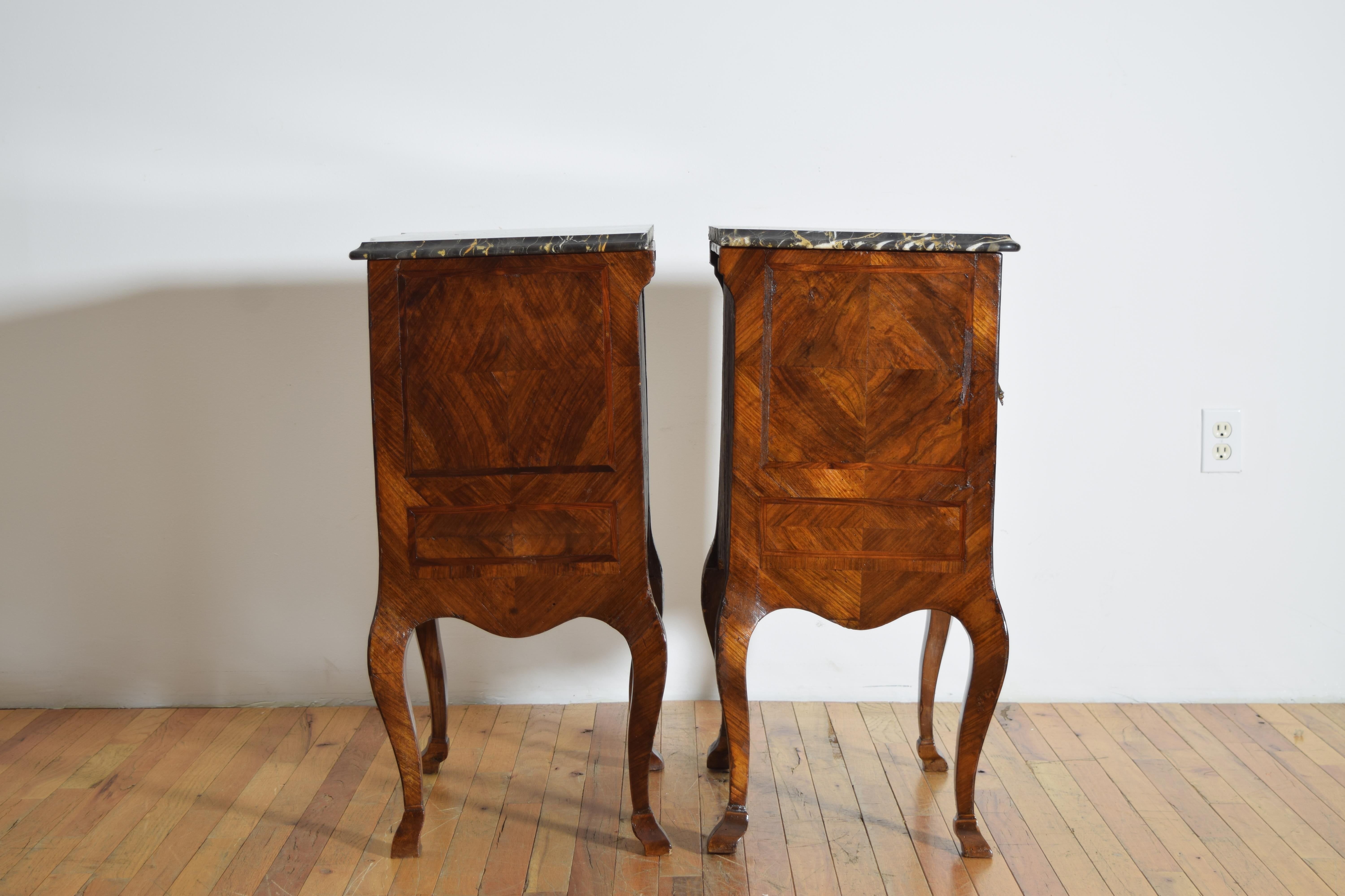 Pair Italian, Tuscany, Rococo Walnut Veneer & Portoro Marble Bedside Commodes For Sale 6
