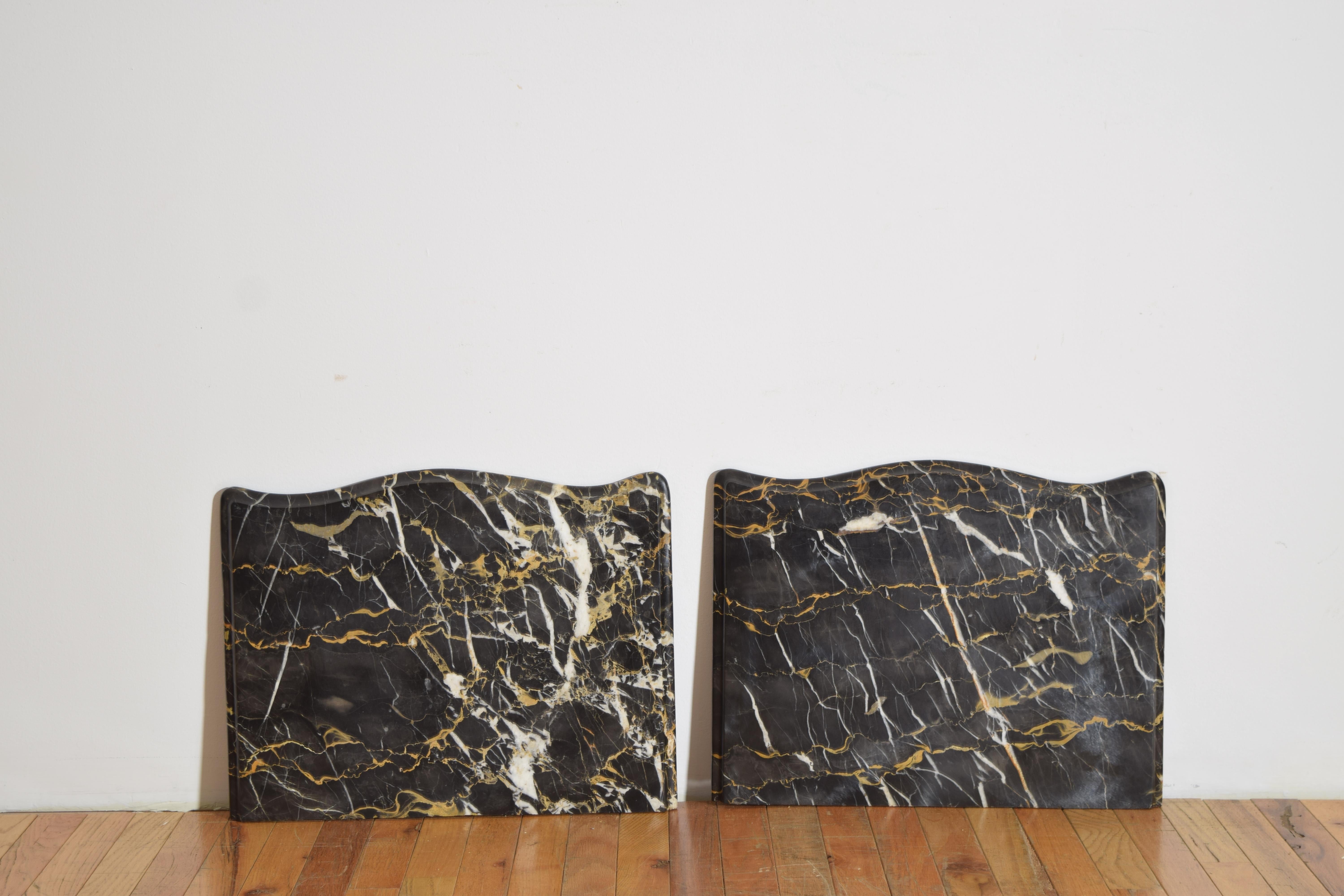 Pair Italian, Tuscany, Rococo Walnut Veneer & Portoro Marble Bedside Commodes For Sale 8