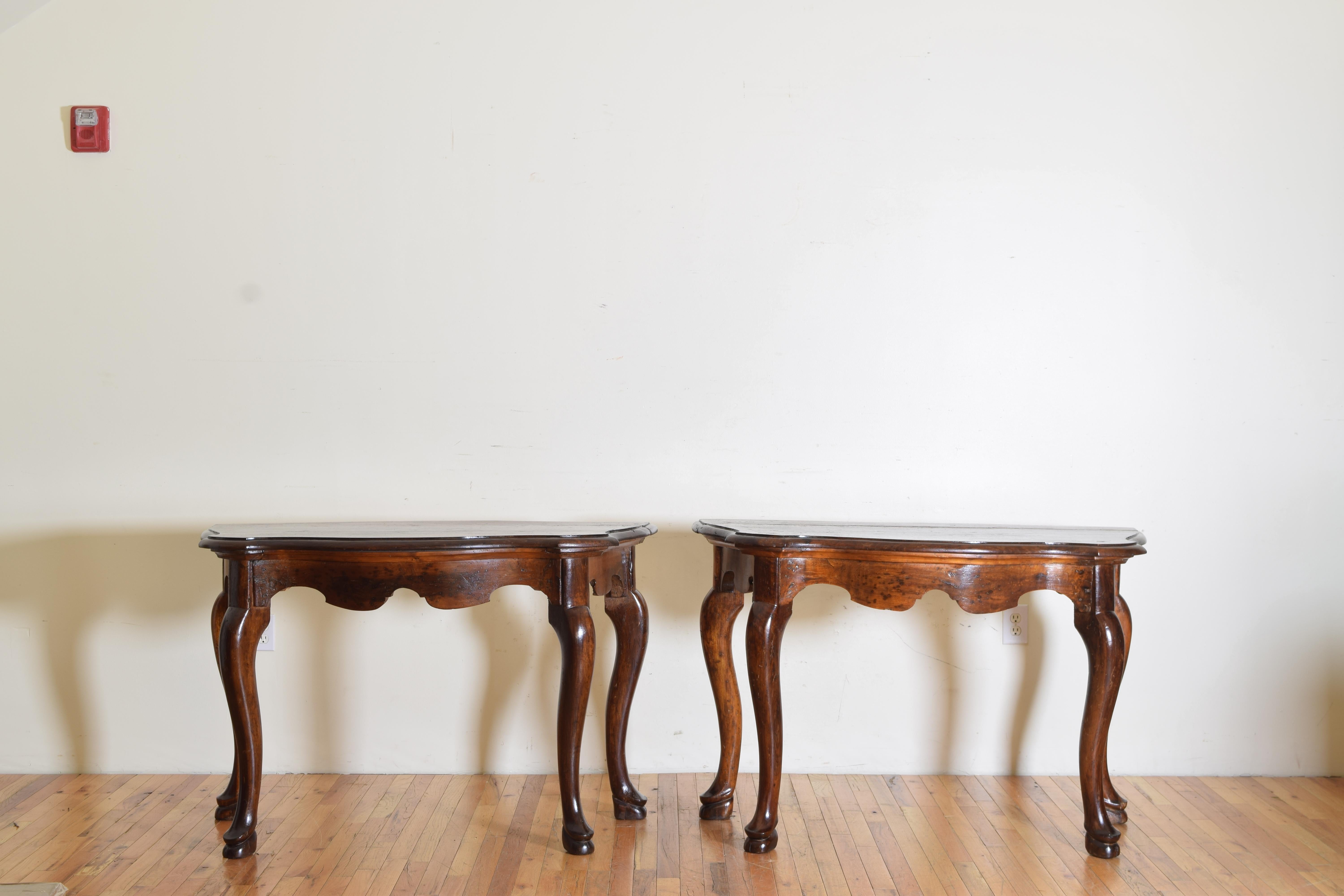 Rococo Pair of Italian, Tuscany, Walnut Console Tables from the Mid-18th Century