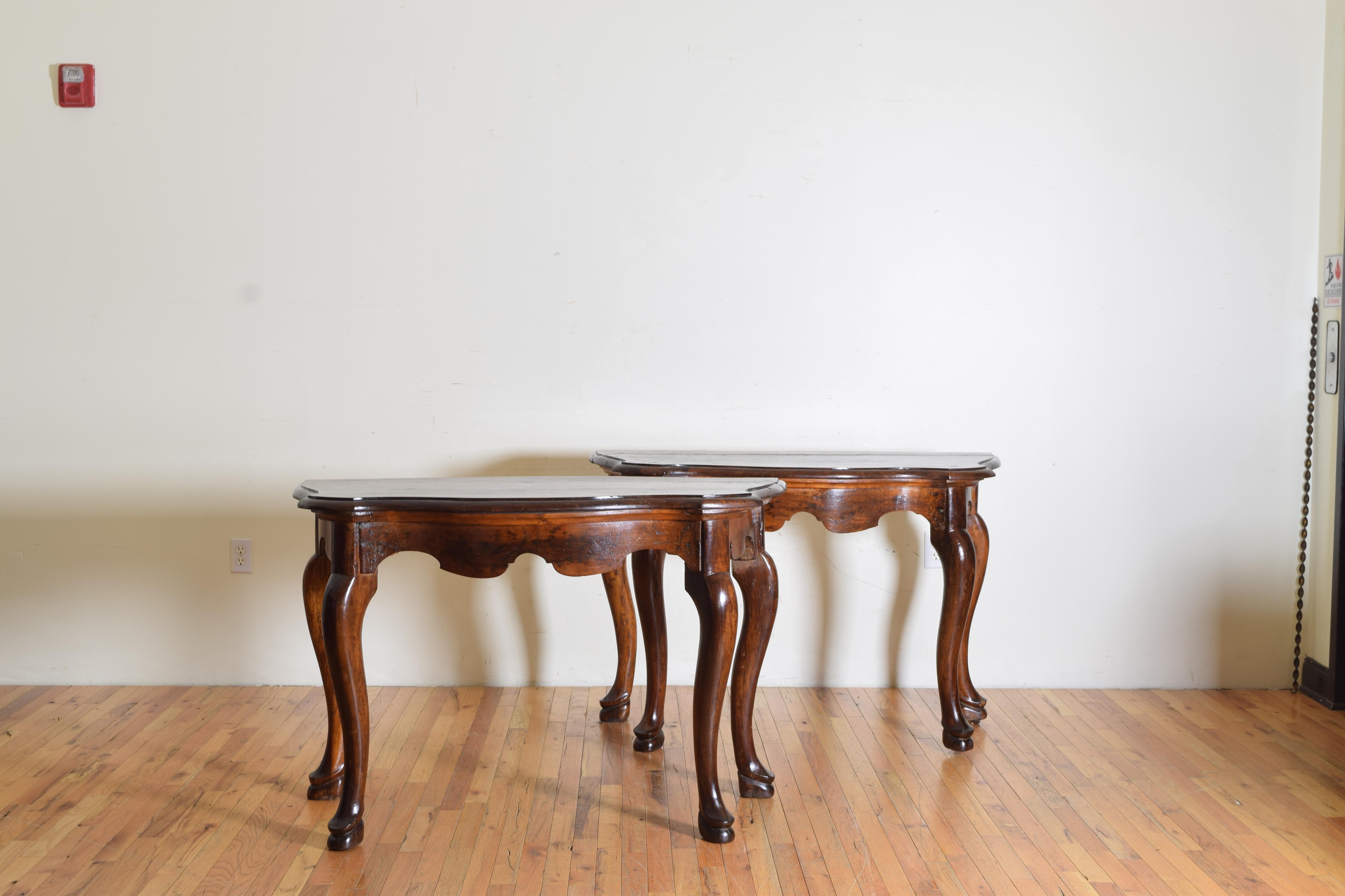 Pair of Italian, Tuscany, Walnut Console Tables from the Mid-18th Century 1