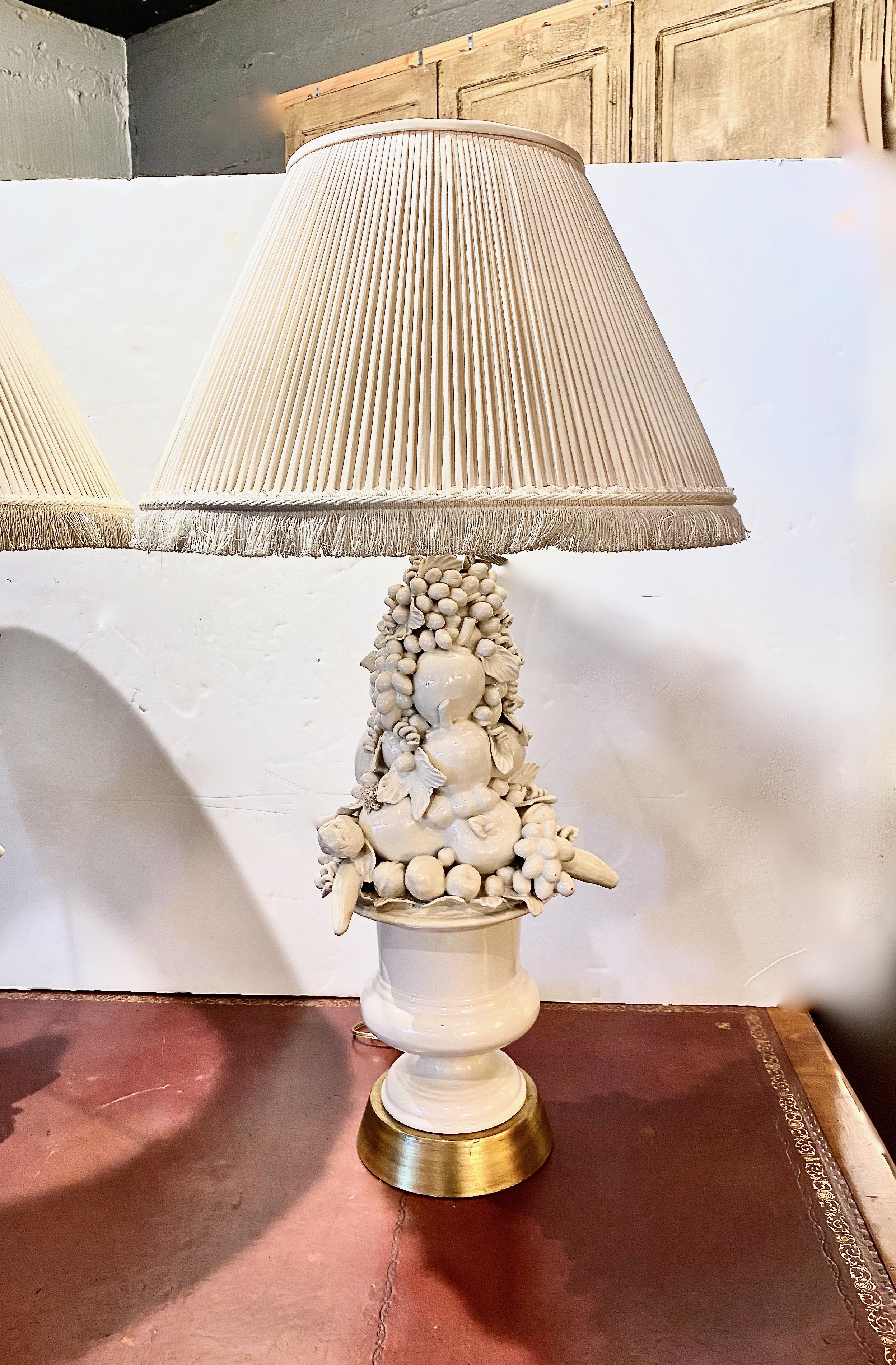 Neoclassical Pair Italian Coastal-Style Urn & Fruit Lamps