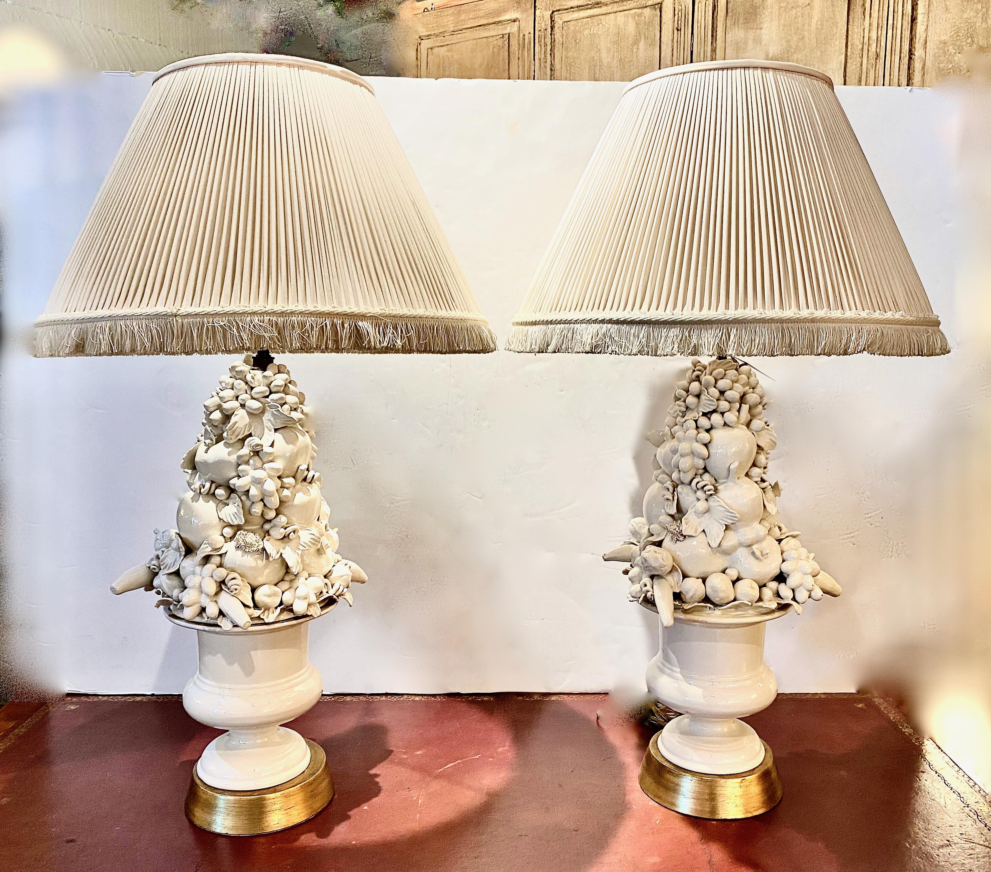 Pair Italian Coastal-Style Urn & Fruit Lamps 2
