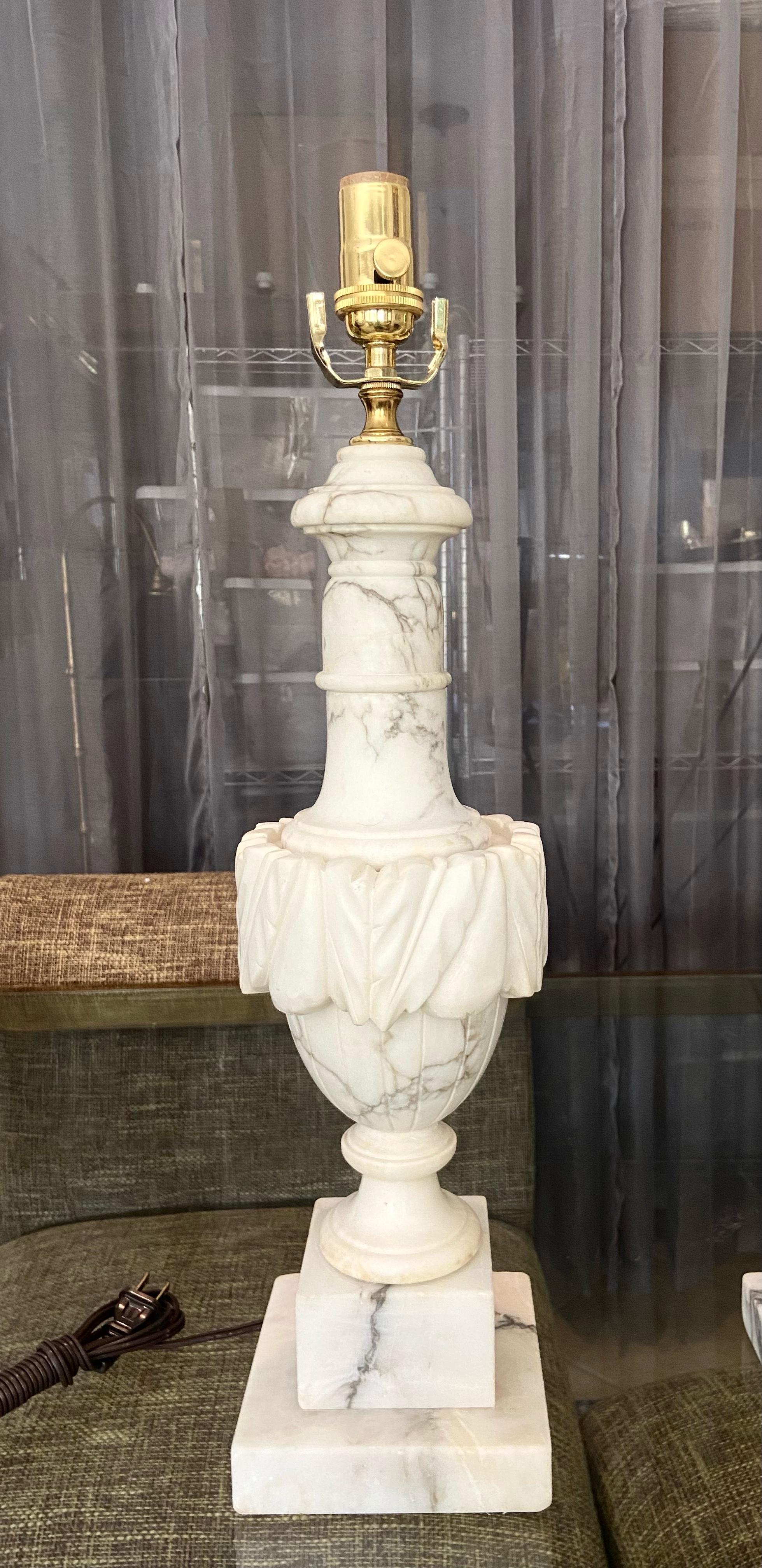 Pair Italian Urn Neoclassic Alabaster Table Lamps 4
