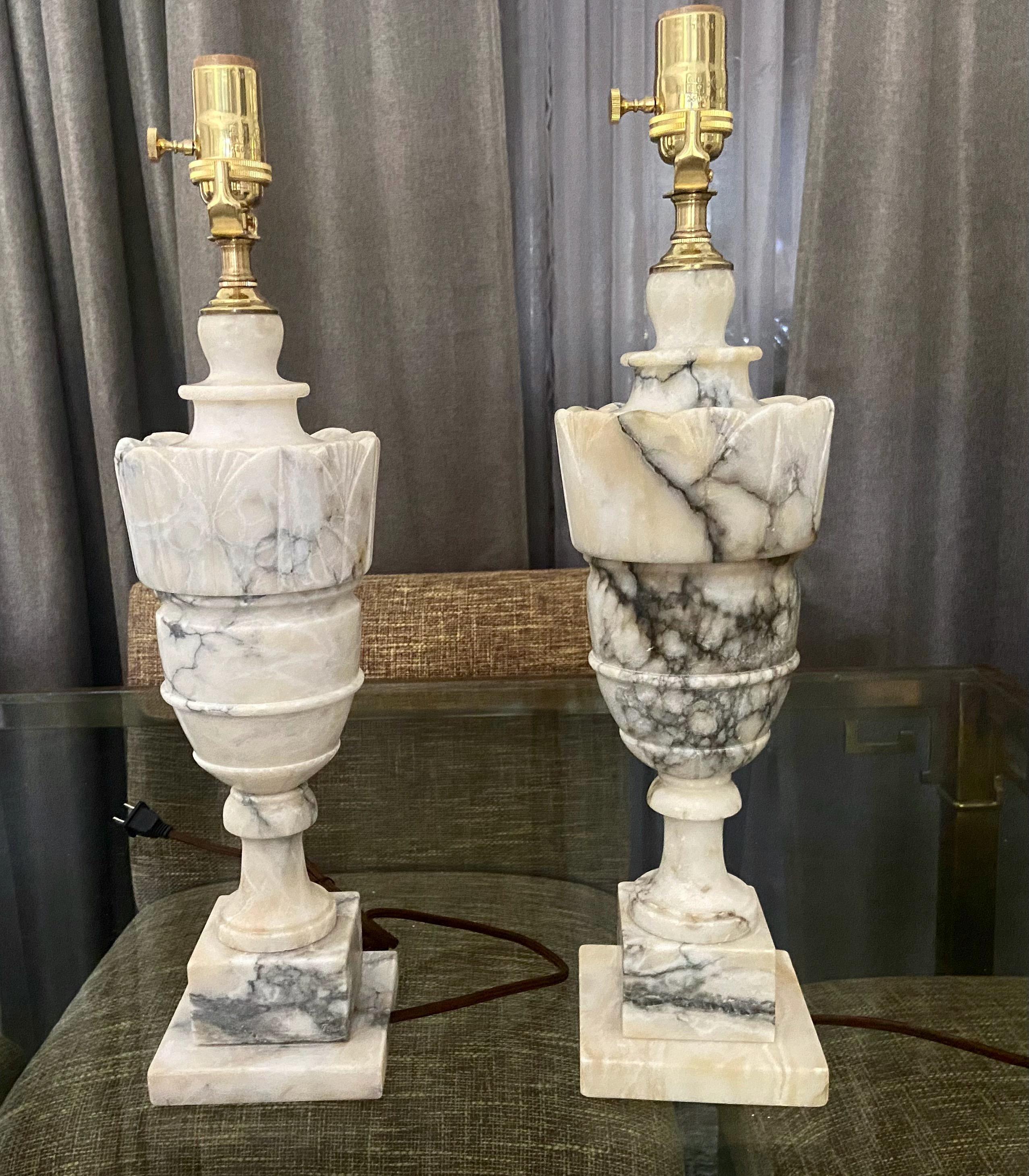 Pair Italian Urn Neoclassic Alabaster Table Lamps 4