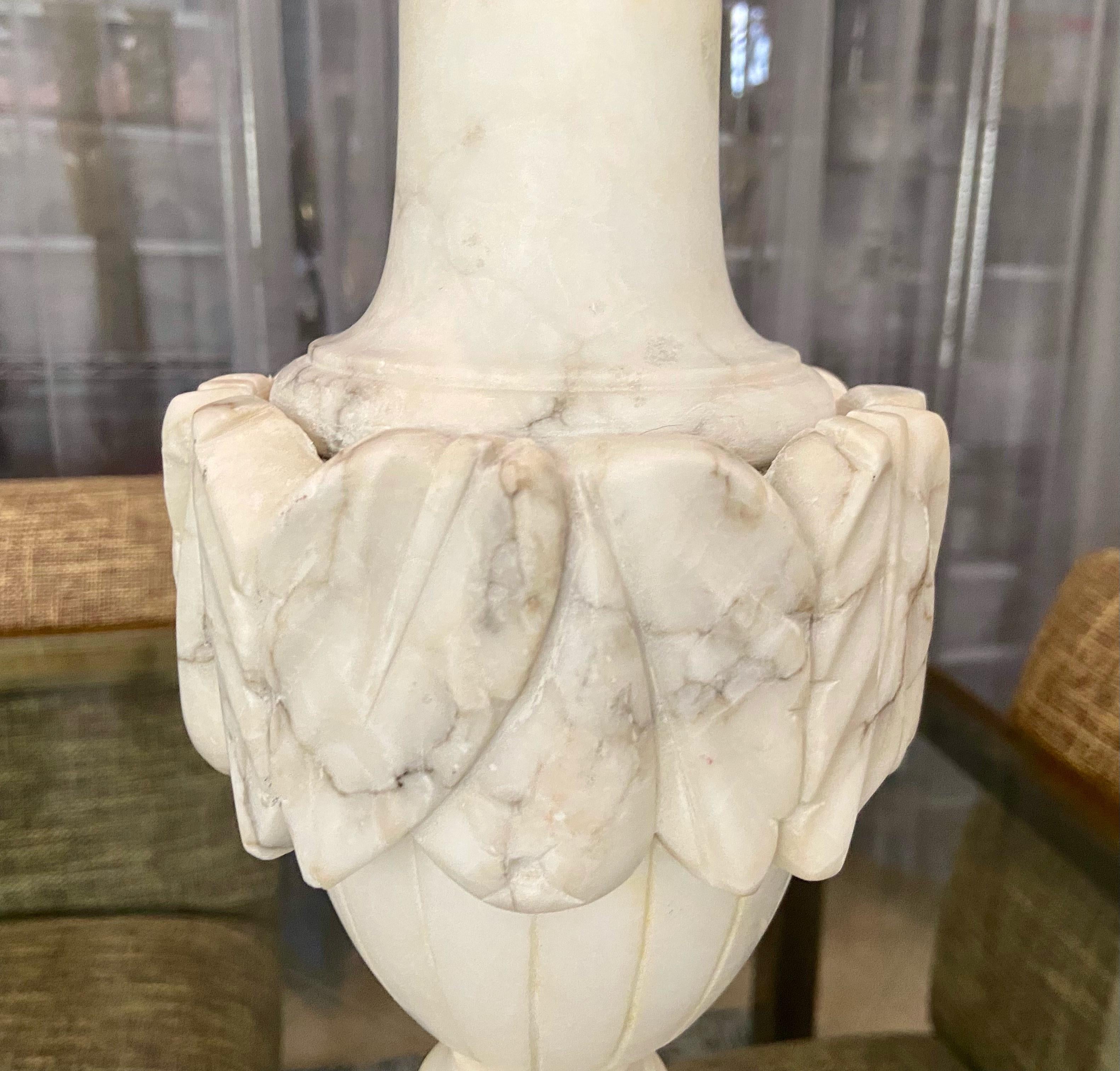 Pair Italian Urn Neoclassic Alabaster Table Lamps 5