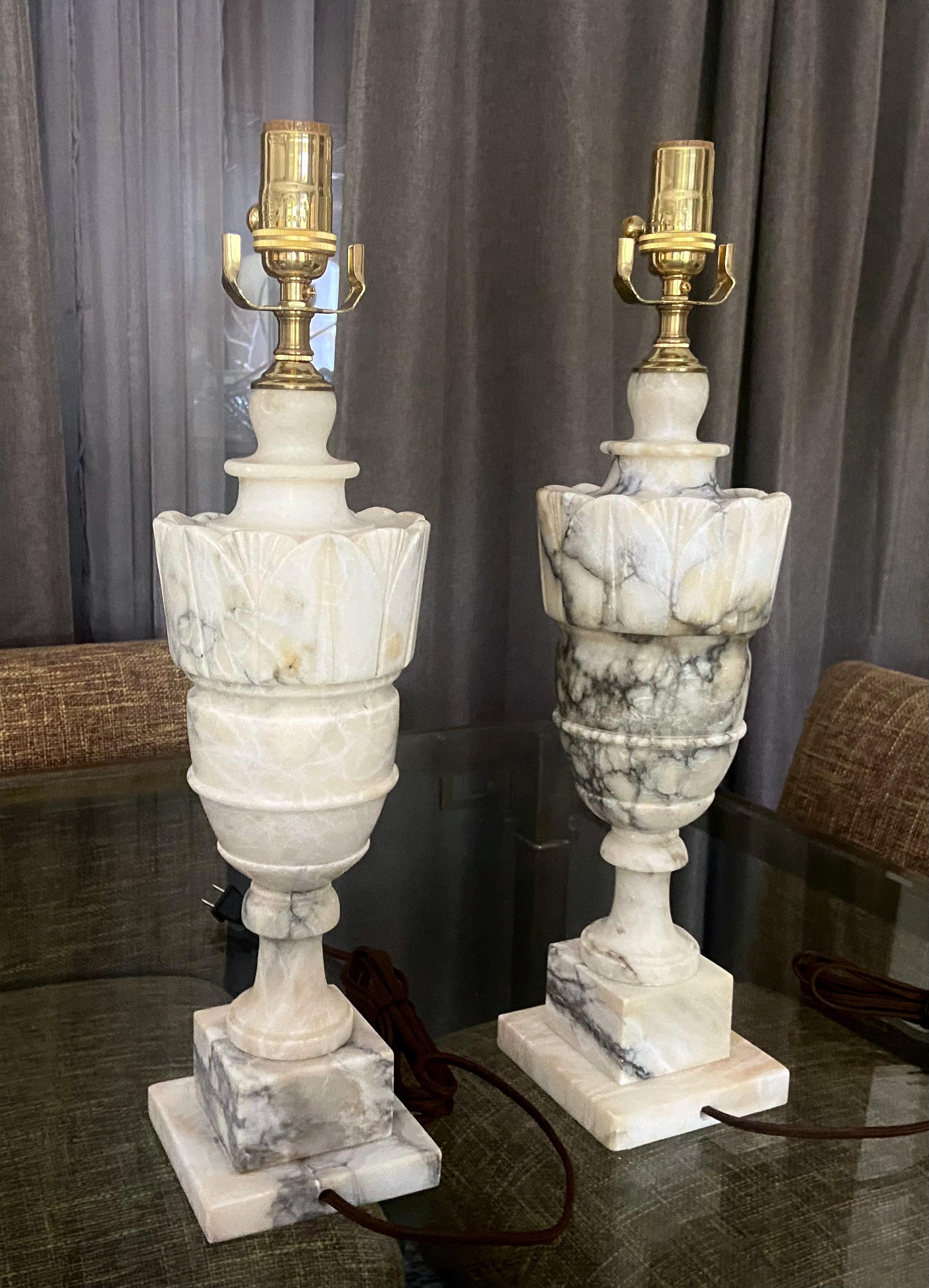 Pair Italian Urn Neoclassic Alabaster Table Lamps 5