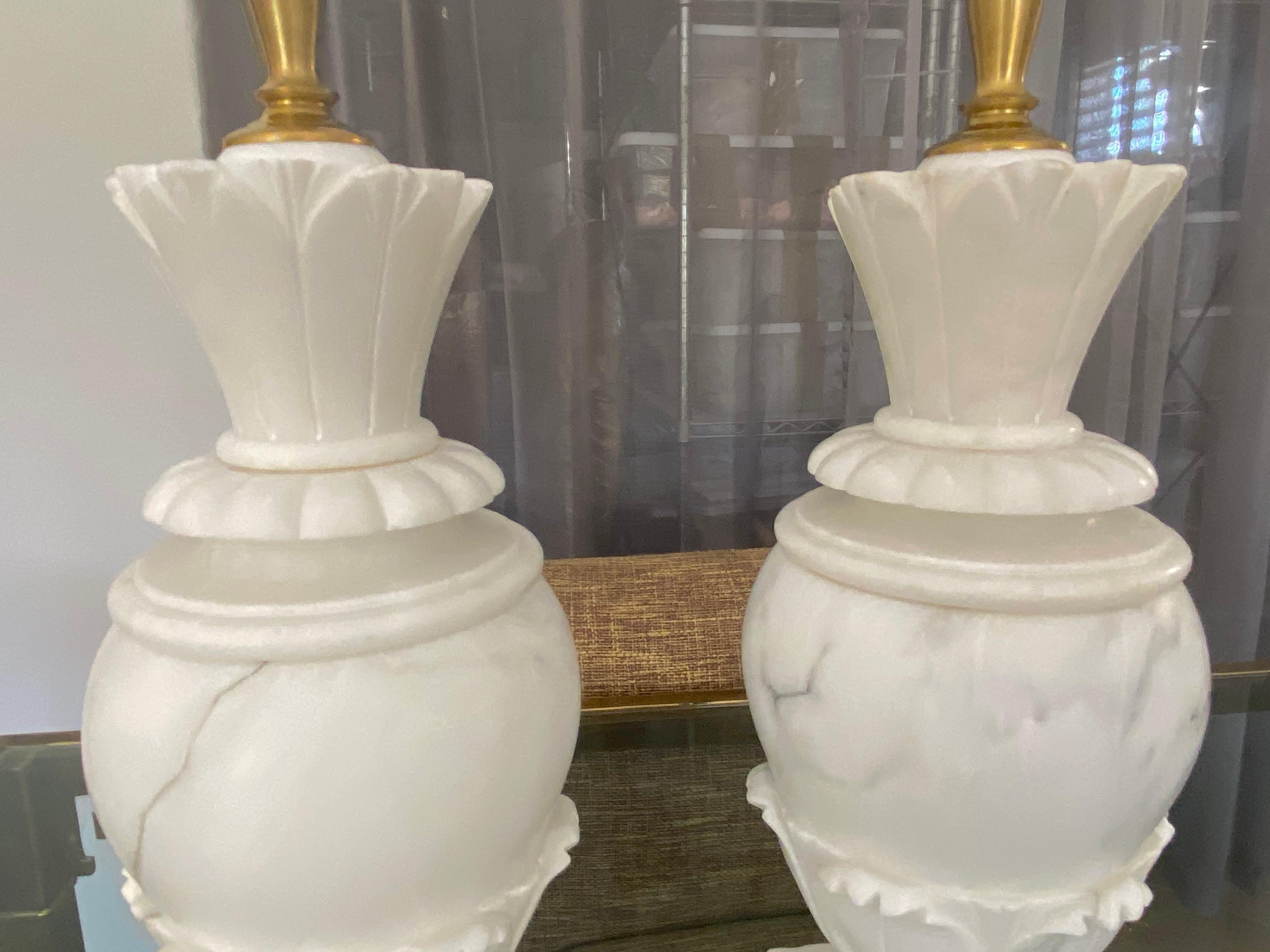 Pair of Italian Urn Neoclassic Alabaster Table Lamps 6