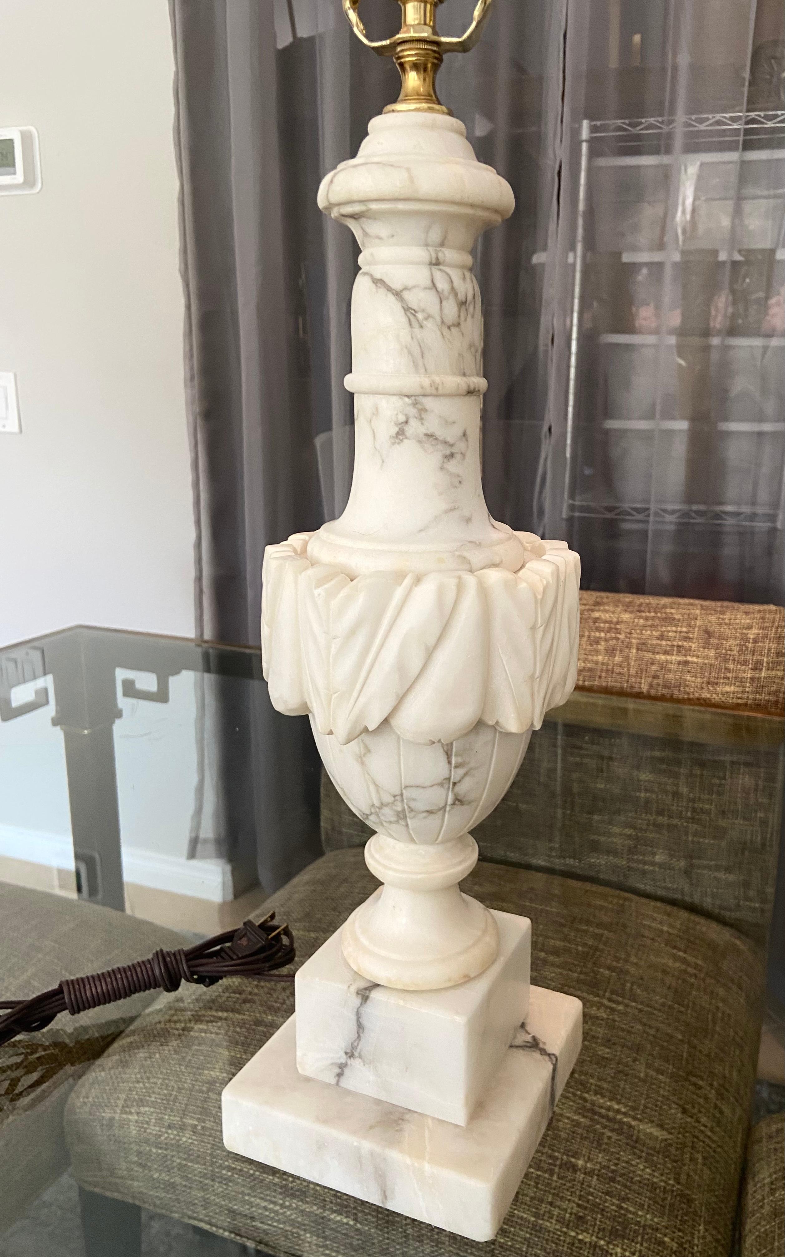 Pair Italian Urn Neoclassic Alabaster Table Lamps 6