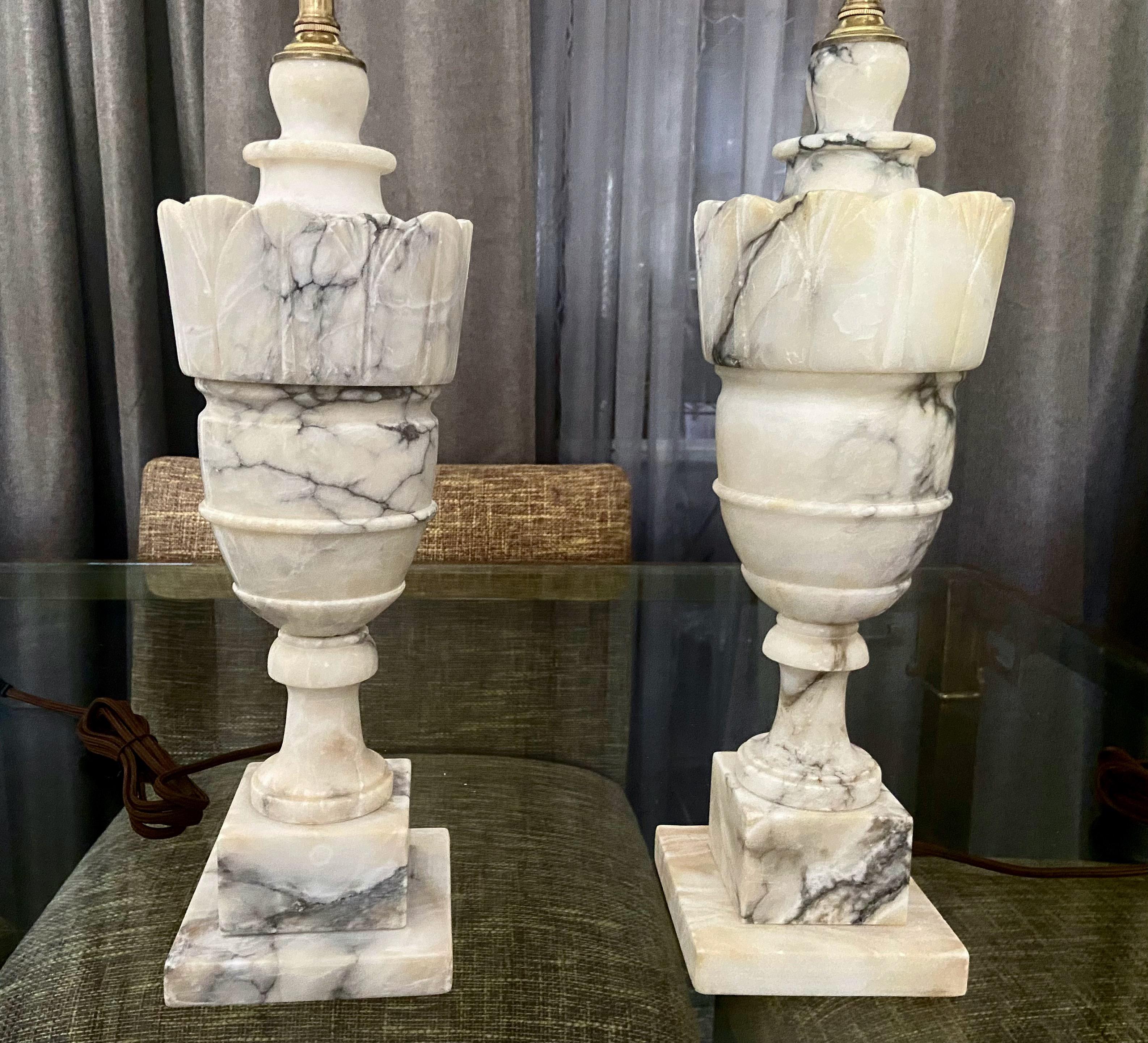 Pair Italian Urn Neoclassic Alabaster Table Lamps 6