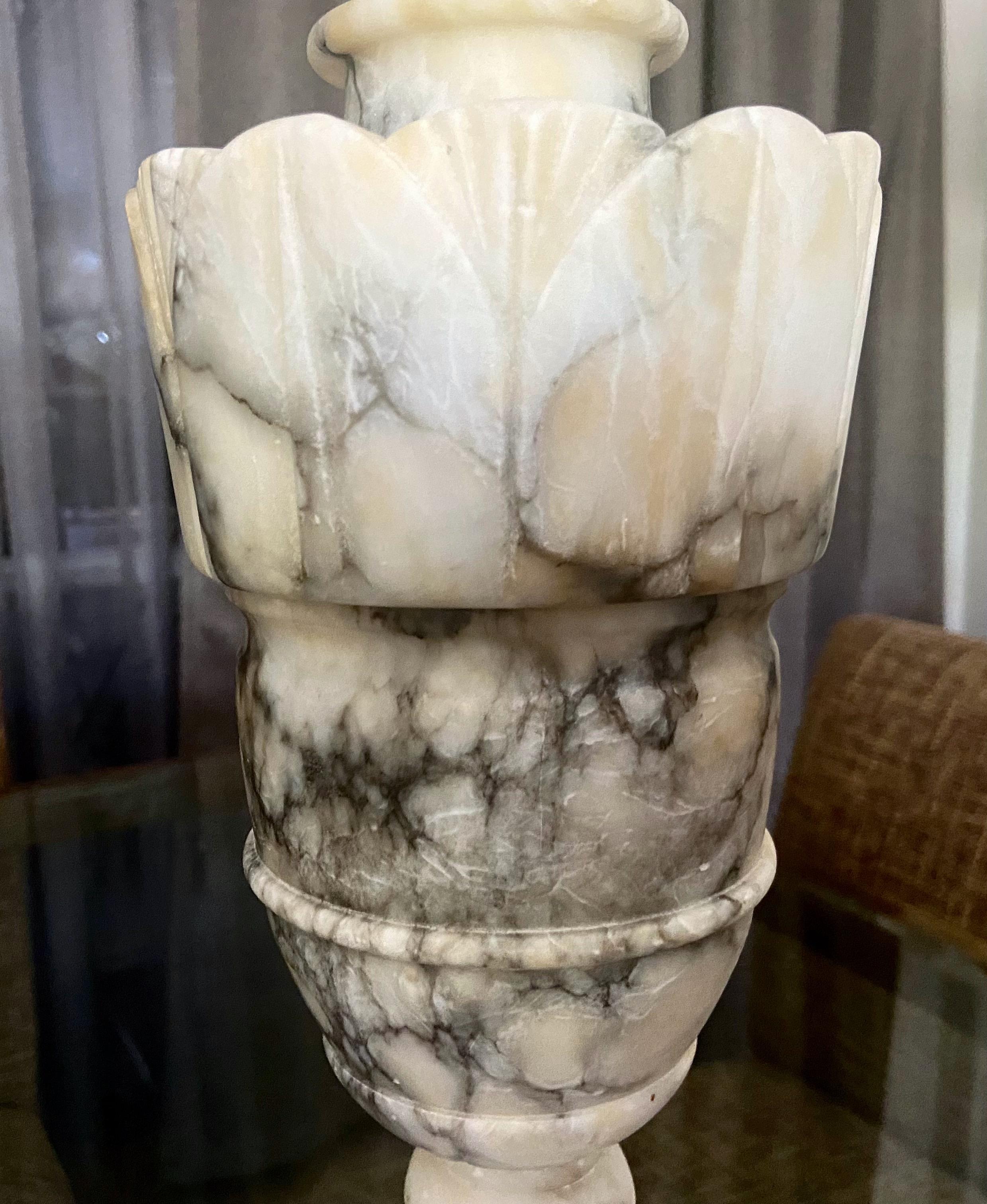 Pair Italian Urn Neoclassic Alabaster Table Lamps 7
