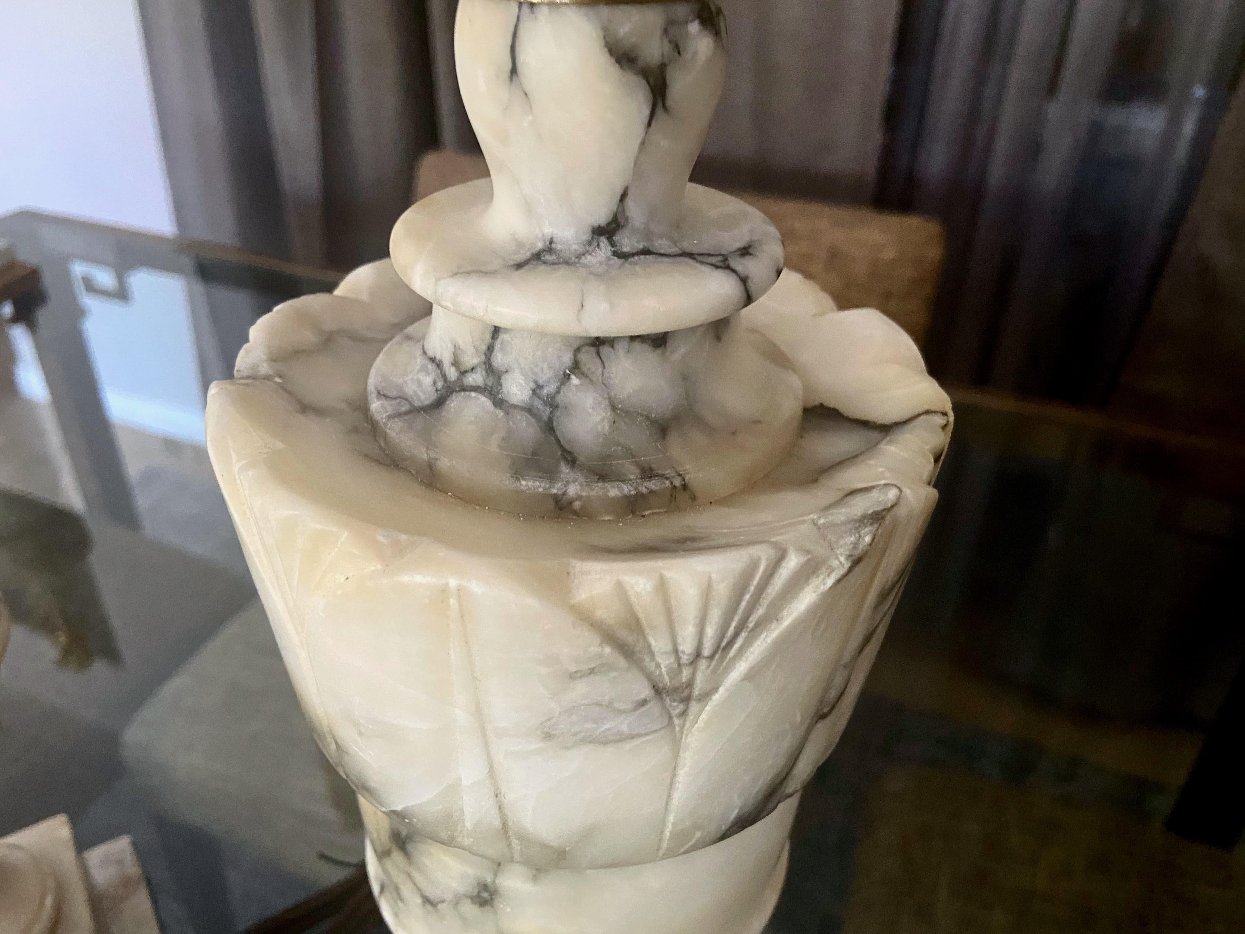 Pair Italian Urn Neoclassic Alabaster Table Lamps 8