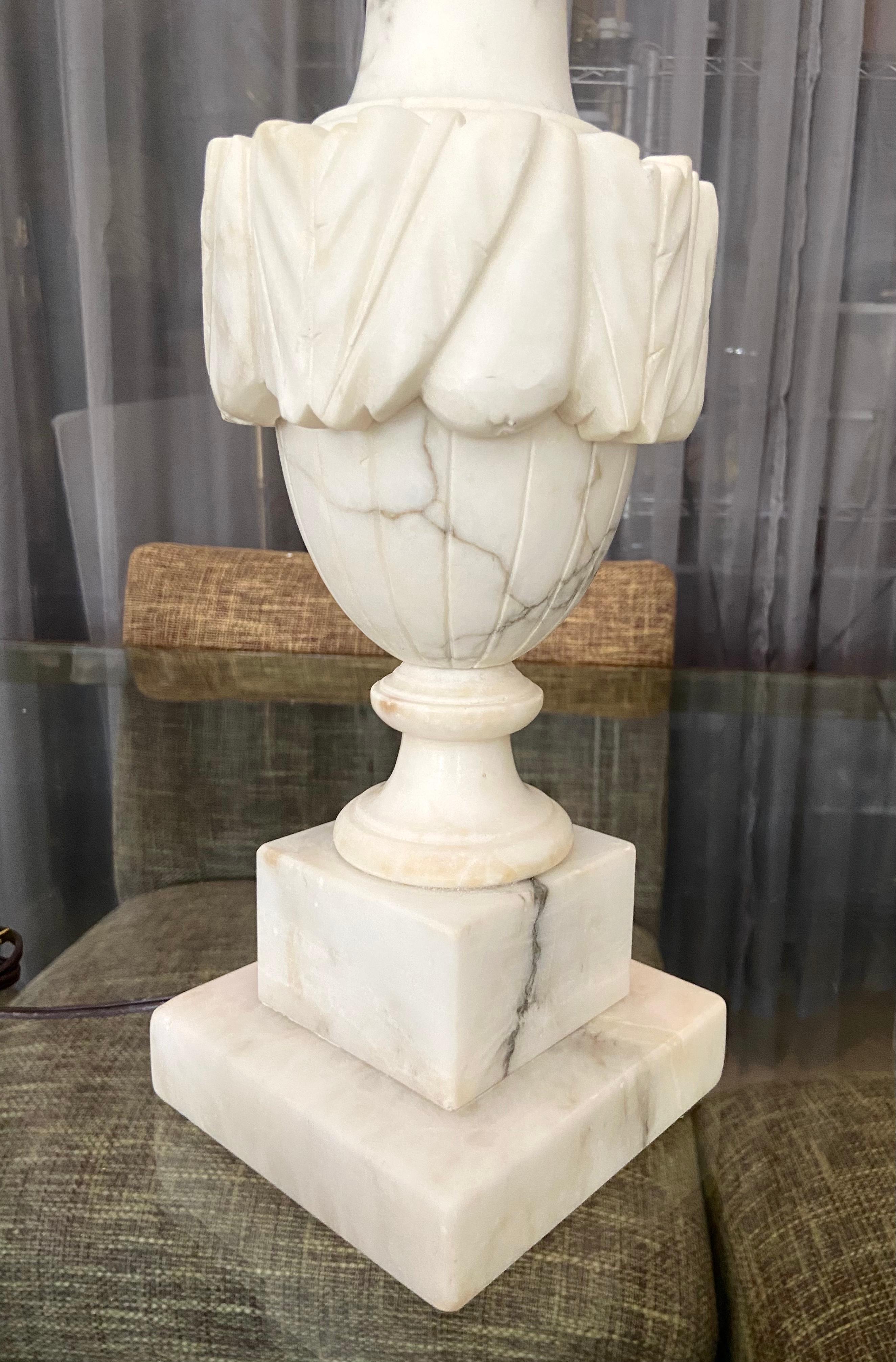 Pair Italian Urn Neoclassic Alabaster Table Lamps 9
