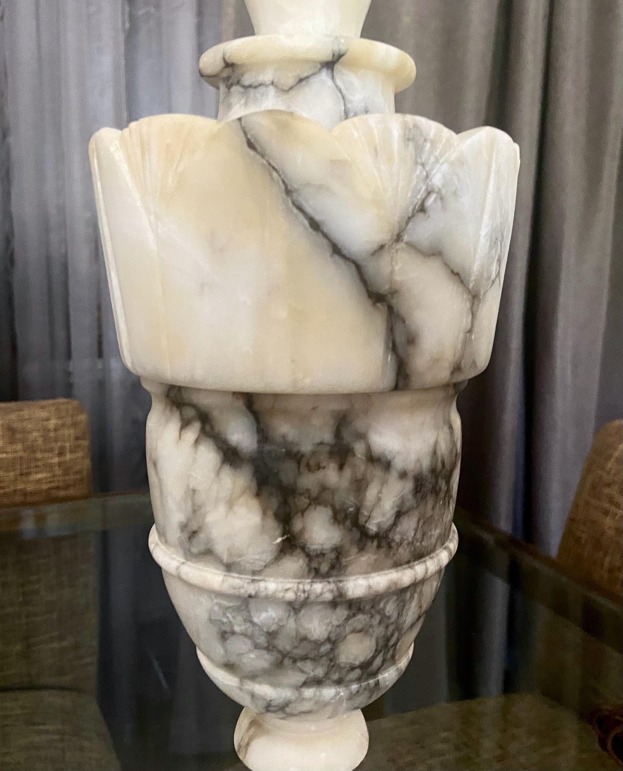 Pair Italian Urn Neoclassic Alabaster Table Lamps 10