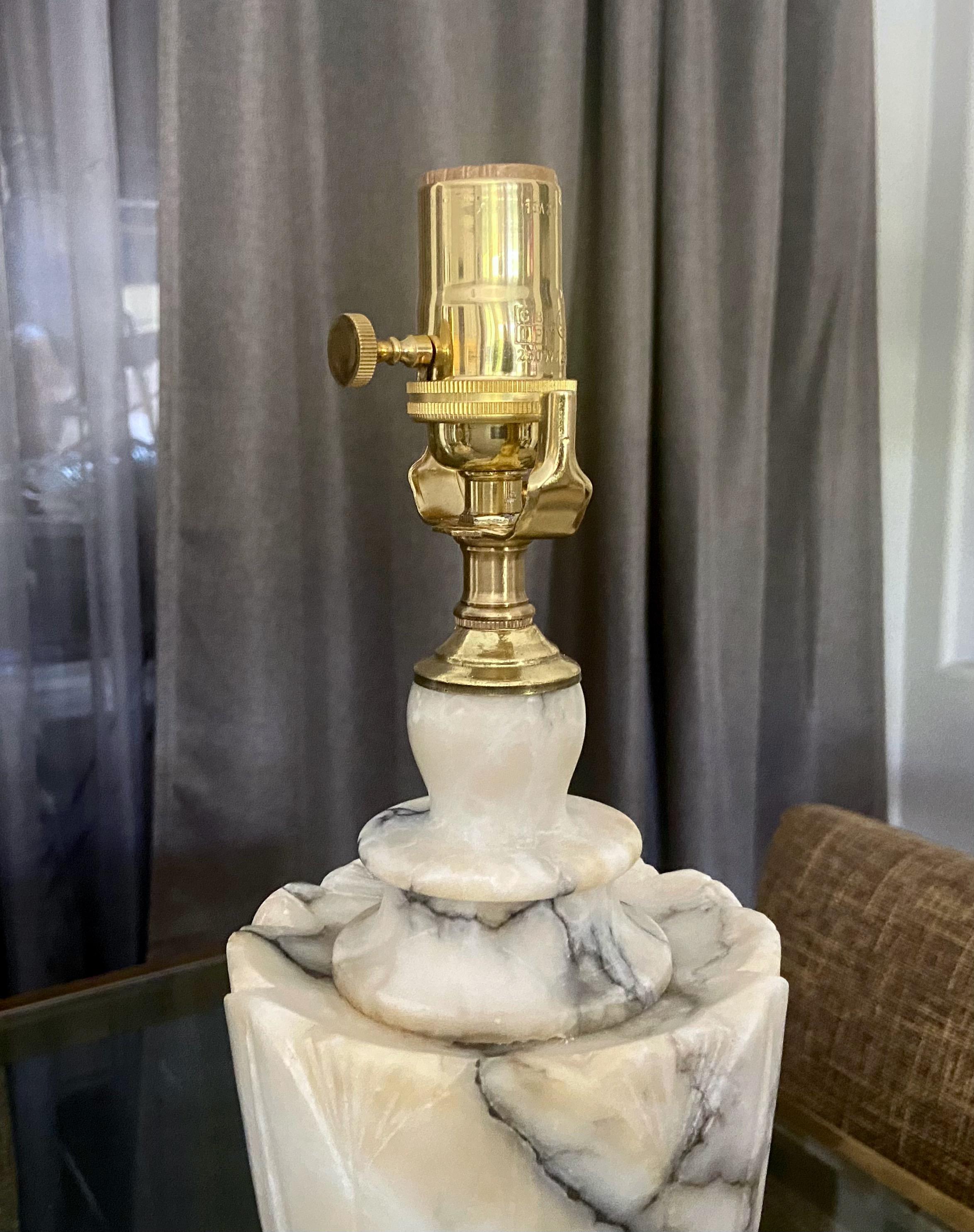 Pair Italian Urn Neoclassic Alabaster Table Lamps 11