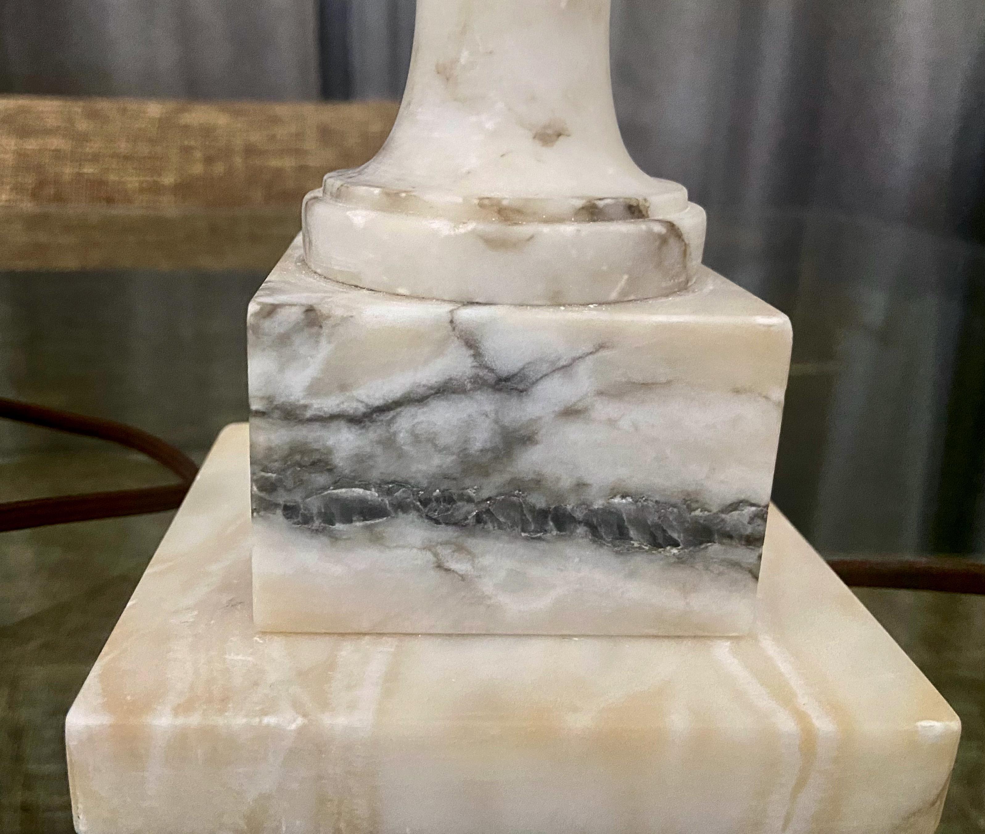 Pair Italian Urn Neoclassic Alabaster Table Lamps 12