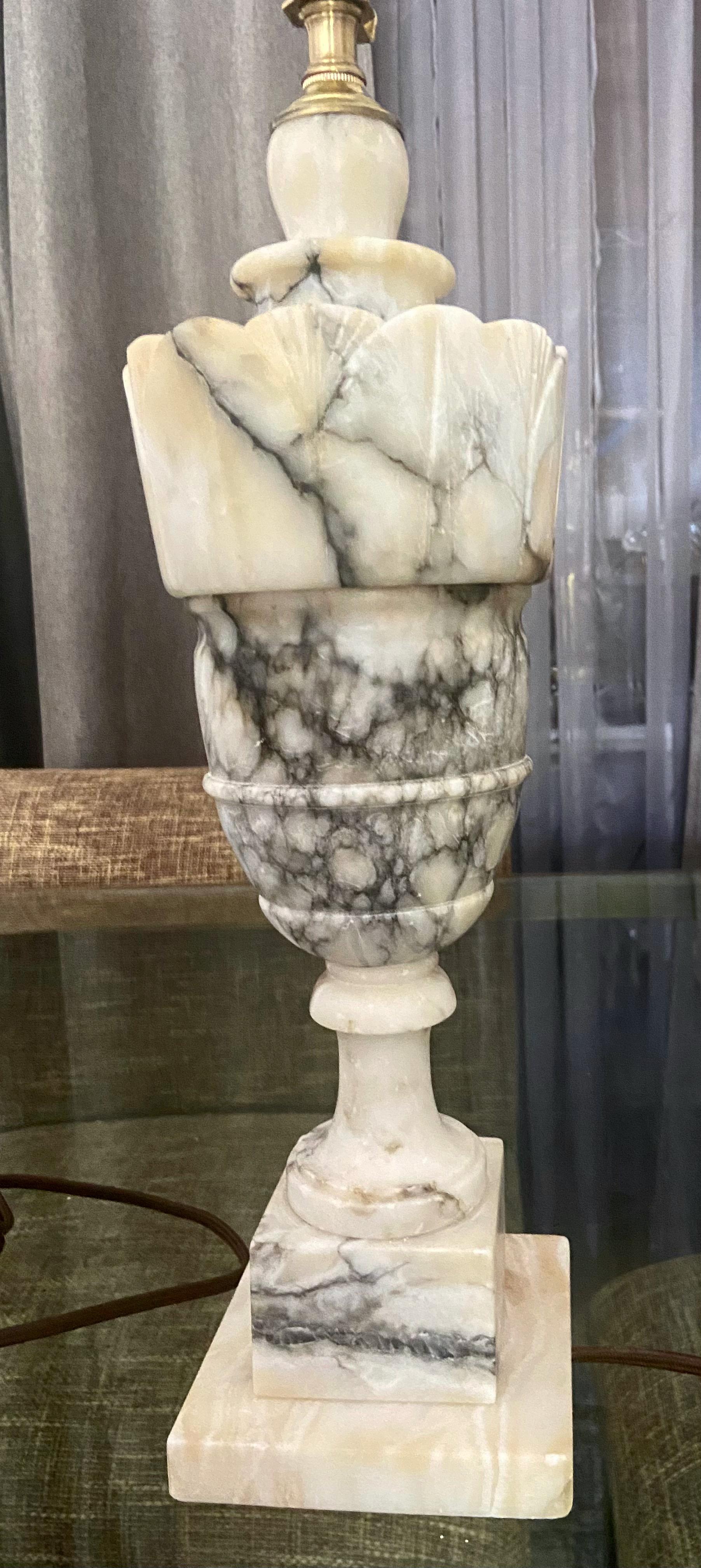 Pair Italian Urn Neoclassic Alabaster Table Lamps 13