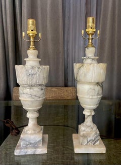 Pair Italian Urn Neoclassic Alabaster Table Lamps