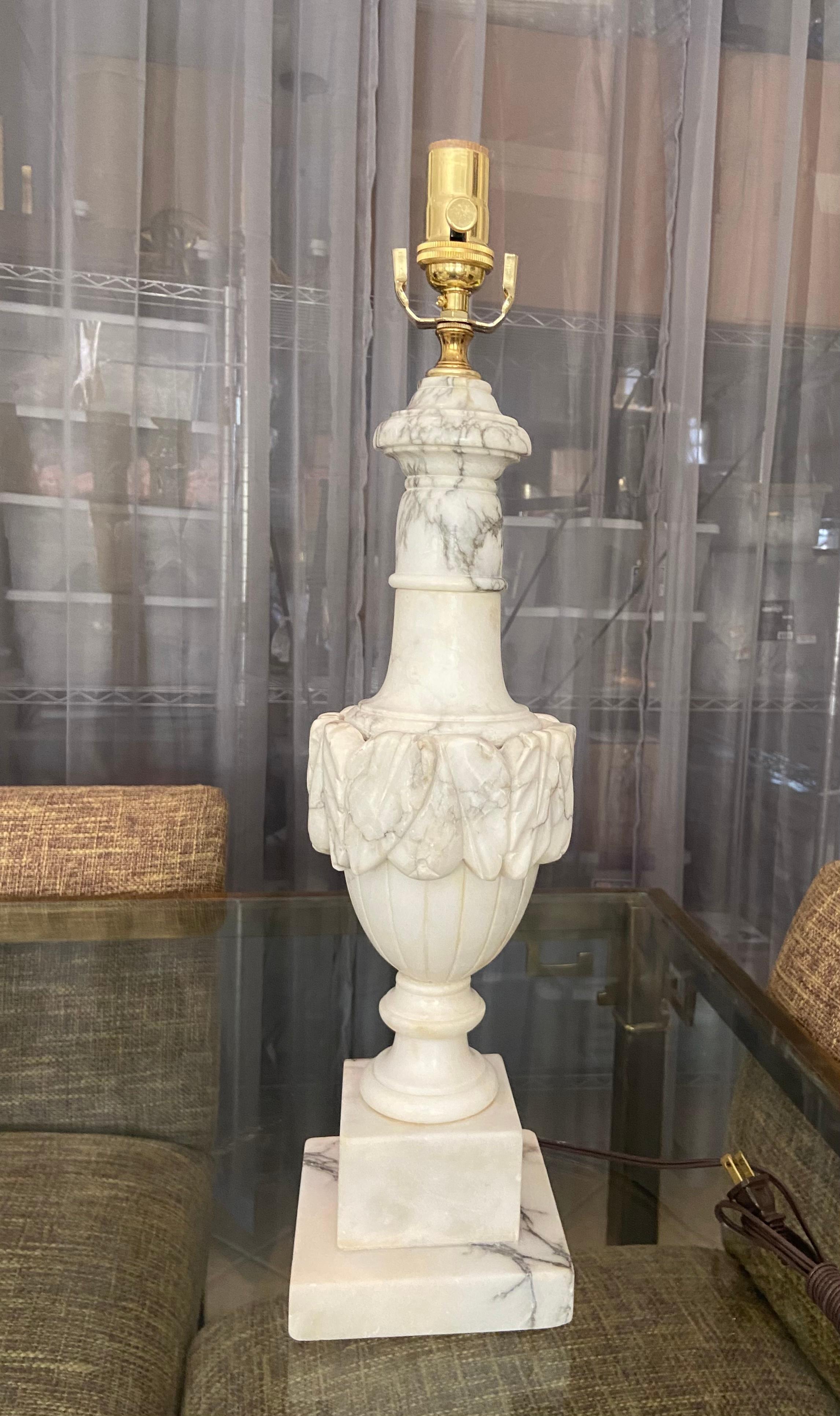 Pair Italian Urn Neoclassic Alabaster Table Lamps 1