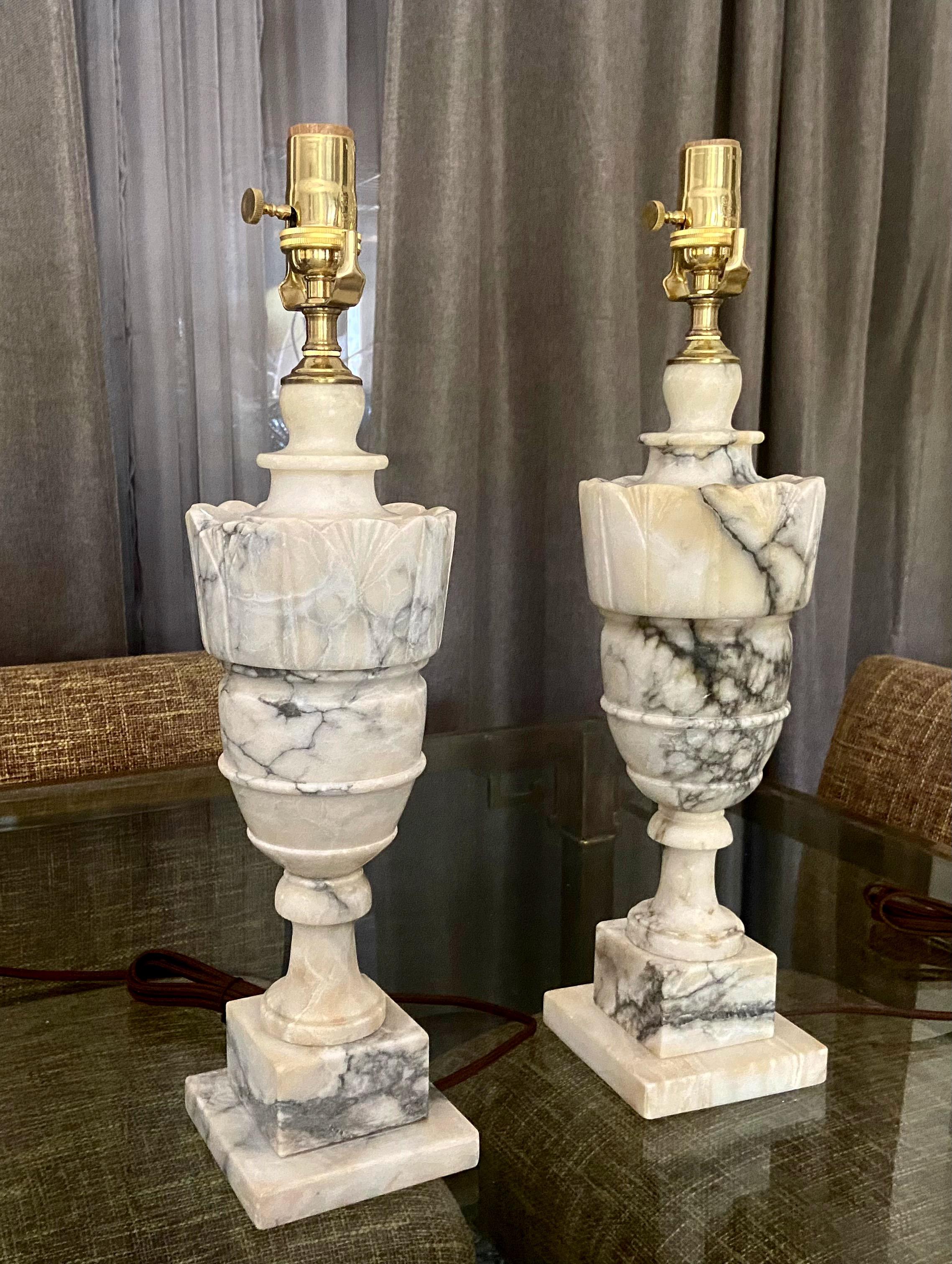 Pair Italian Urn Neoclassic Alabaster Table Lamps 2