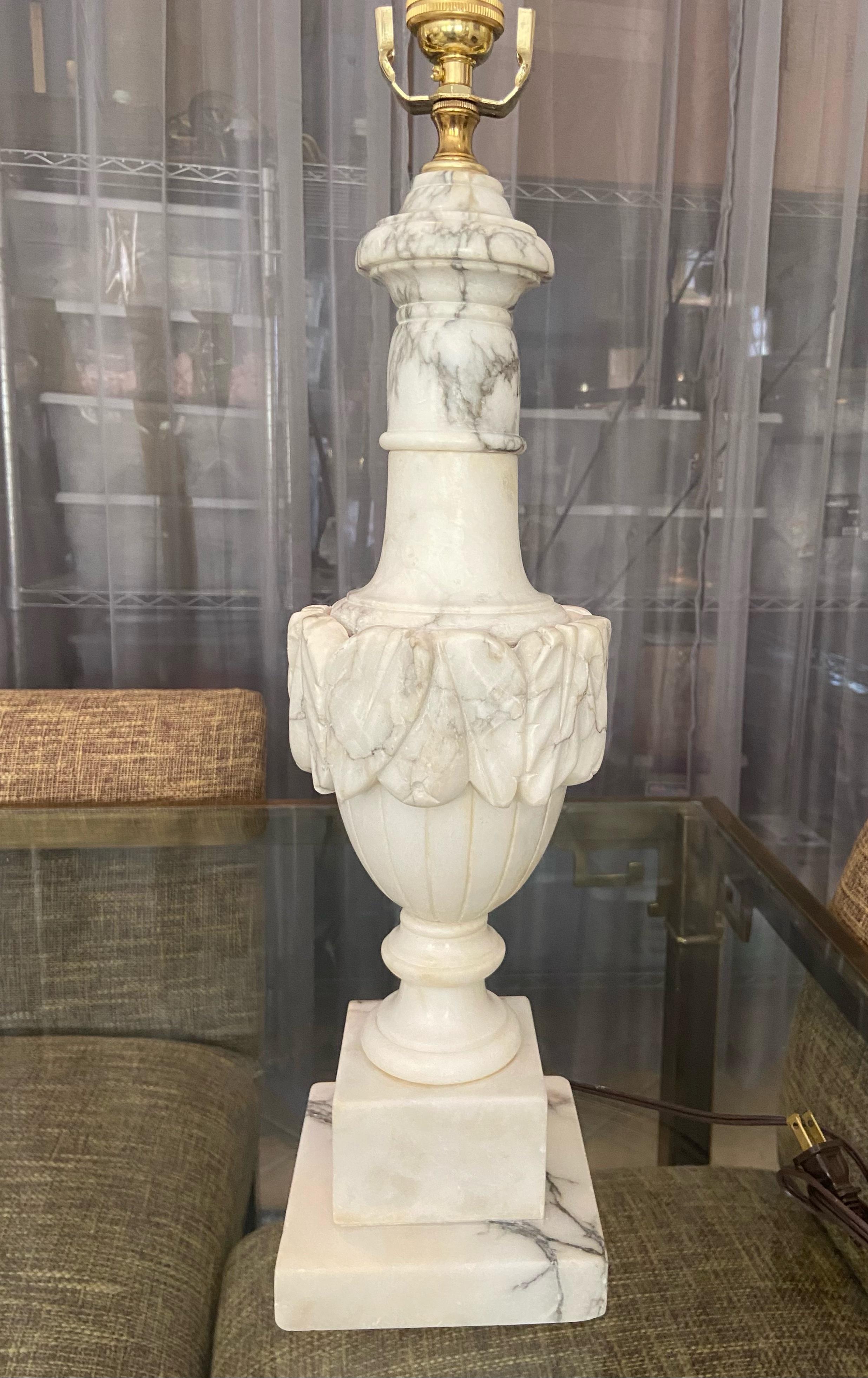 Pair Italian Urn Neoclassic Alabaster Table Lamps 3