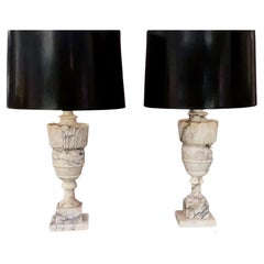Retro Pair Italian Urn Neoclassic Alabaster Table Lamps