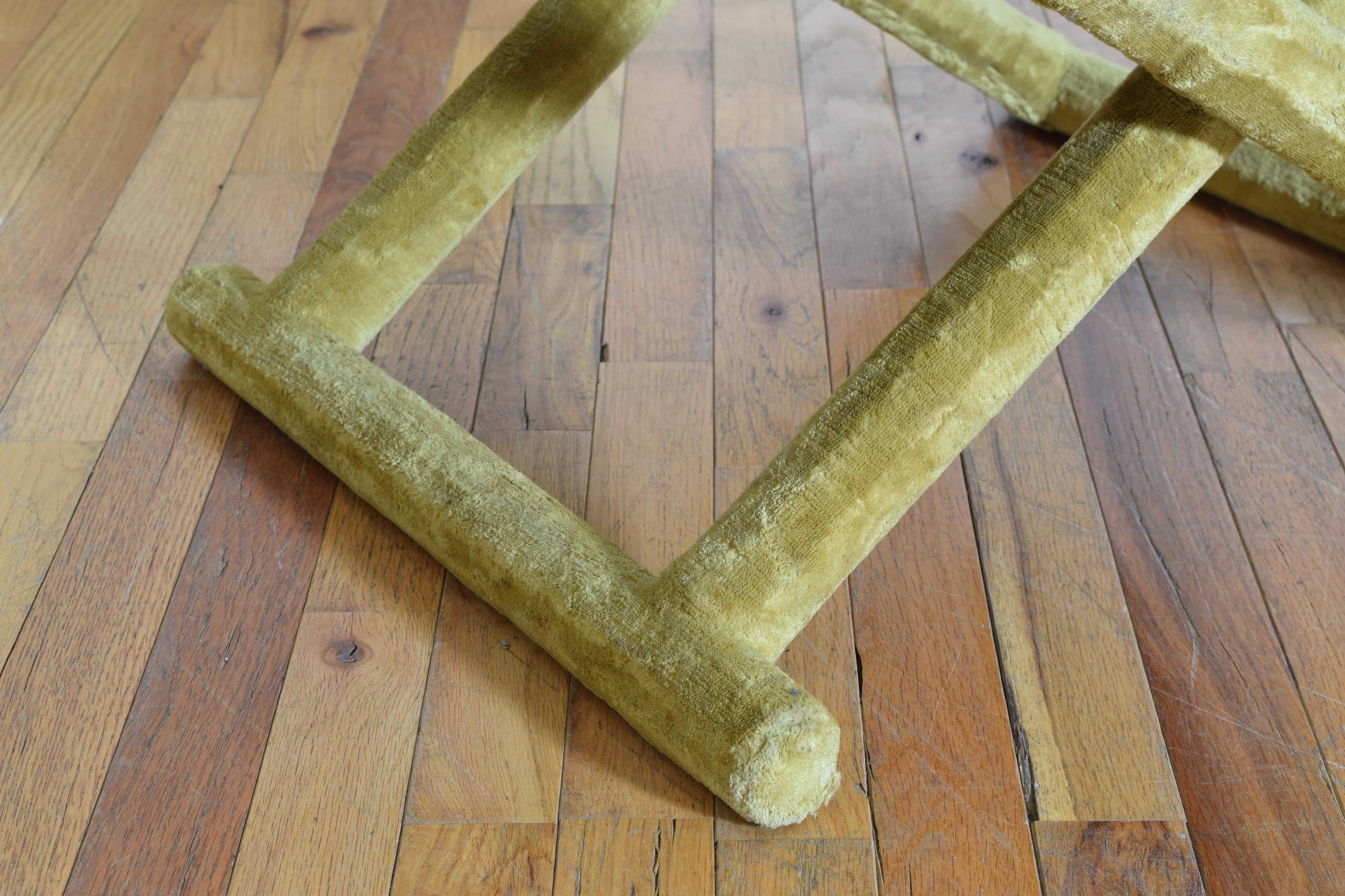 Pair of Italian Velvet Upholstered Curule Form Benches, 20th Century 2