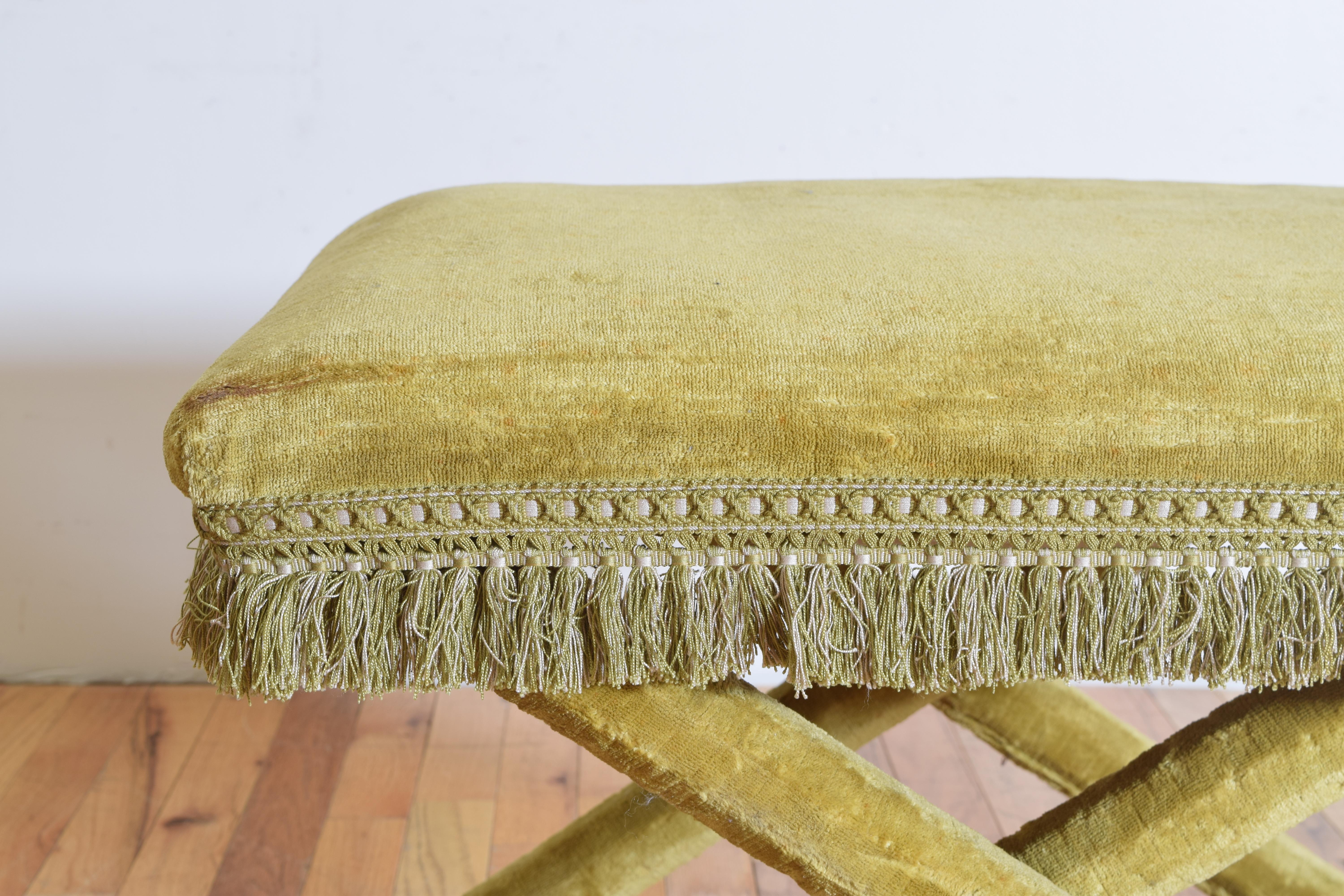 Pair of Italian Velvet Upholstered Curule Form Benches, 20th Century 3