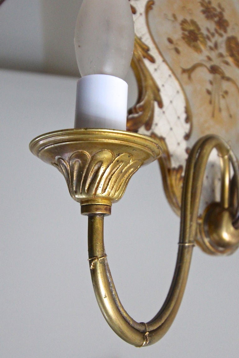 Pair Italian Venetian Eglomise and Brass Wall Sconces For Sale 7