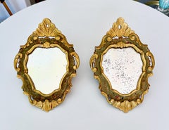 Pair Italian Venetian Painted Gilt Wood Wall Mirror, 1960s