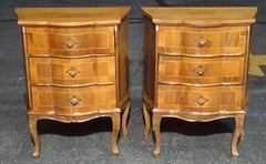 Pair Italian Venetian Satinwood Inlaid Walnut Serpentine Side Chests of Drawers