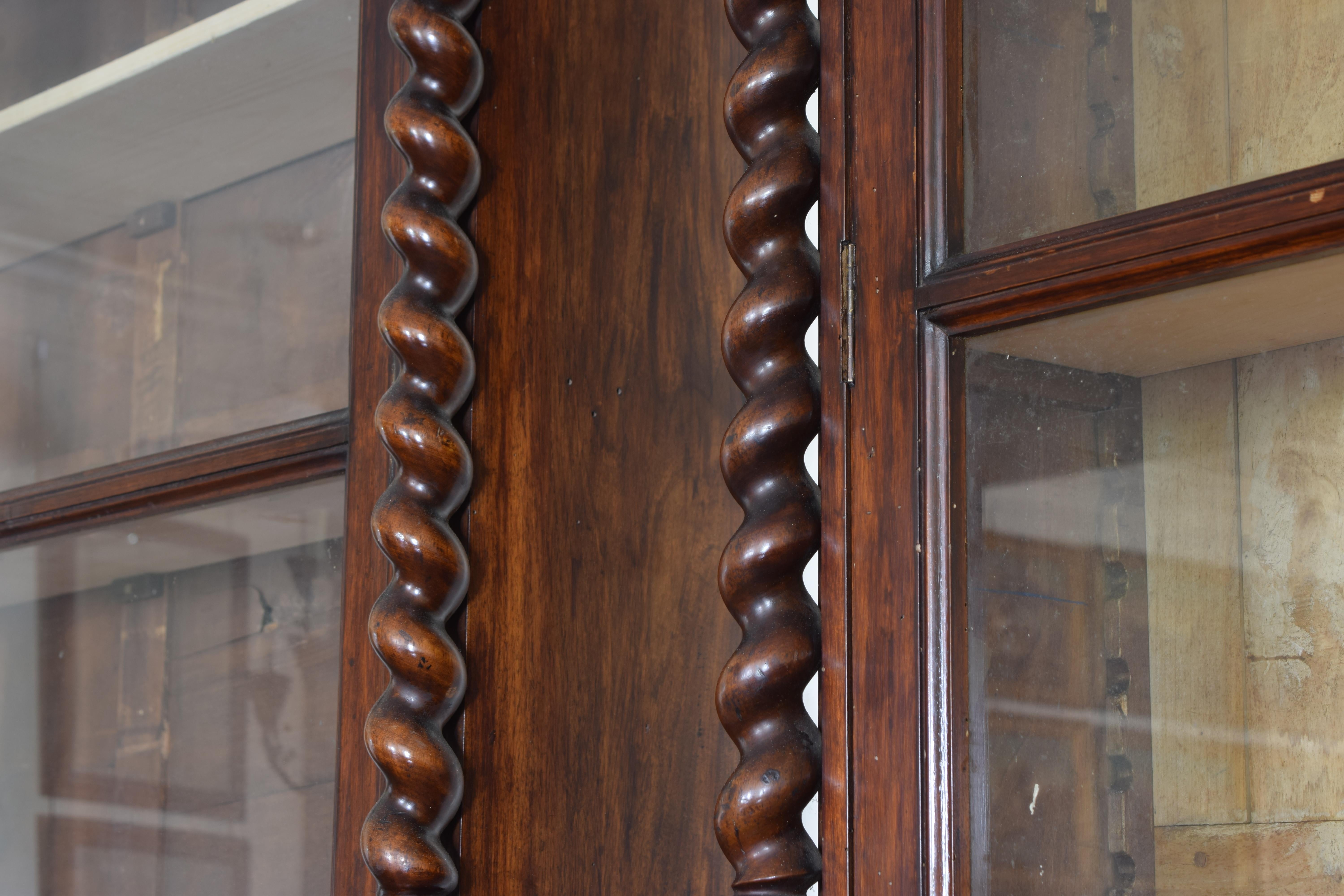 Pair Italian, Veneto, Turned Walnut Shallow Glass Front Bookcases, mid 19th cen. 8