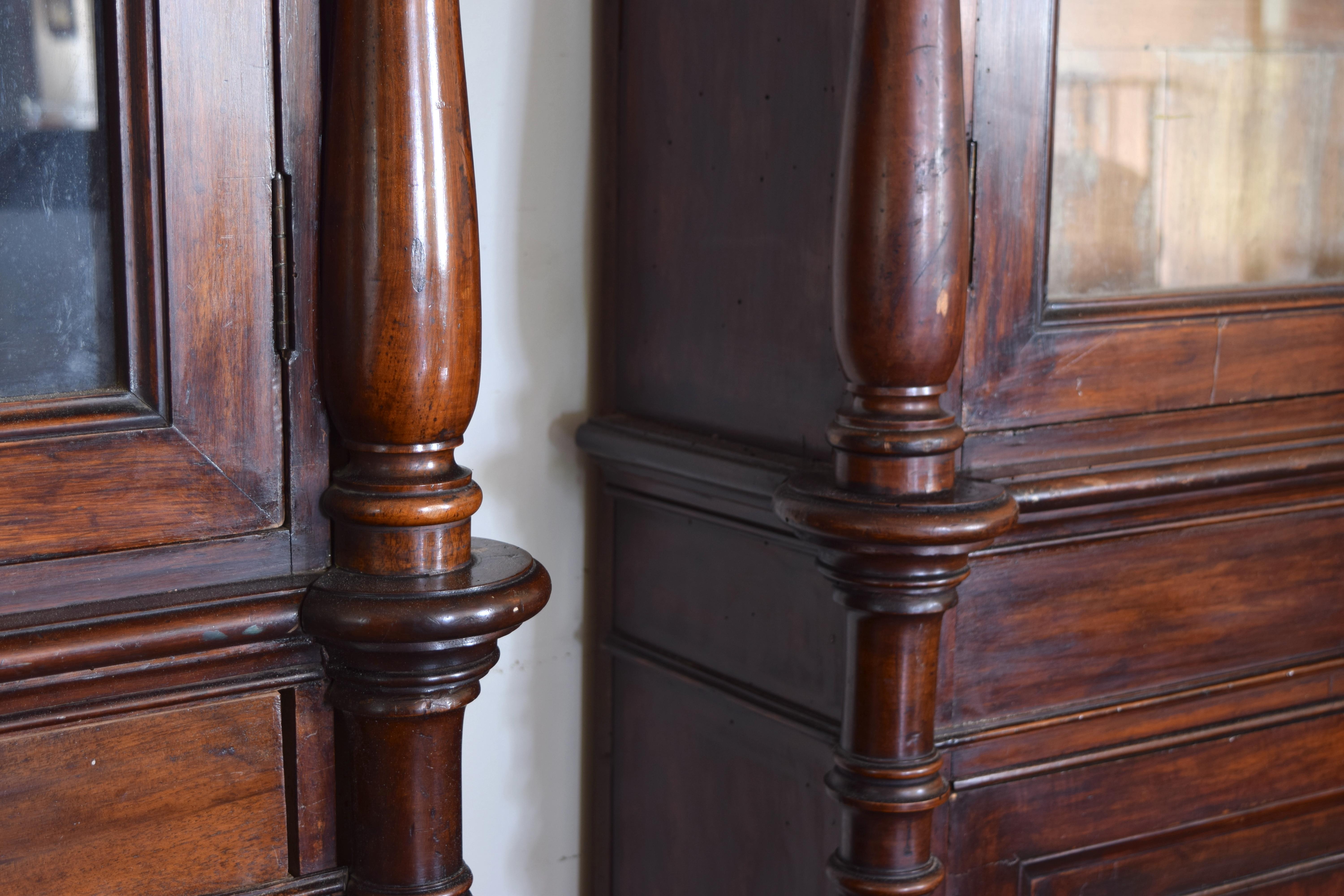 Pair Italian, Veneto, Turned Walnut Shallow Glass Front Bookcases, mid 19th cen. 9