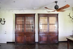 Pair Italian, Veneto, Turned Walnut Shallow Glass Front Bookcases, mid 19th cen.