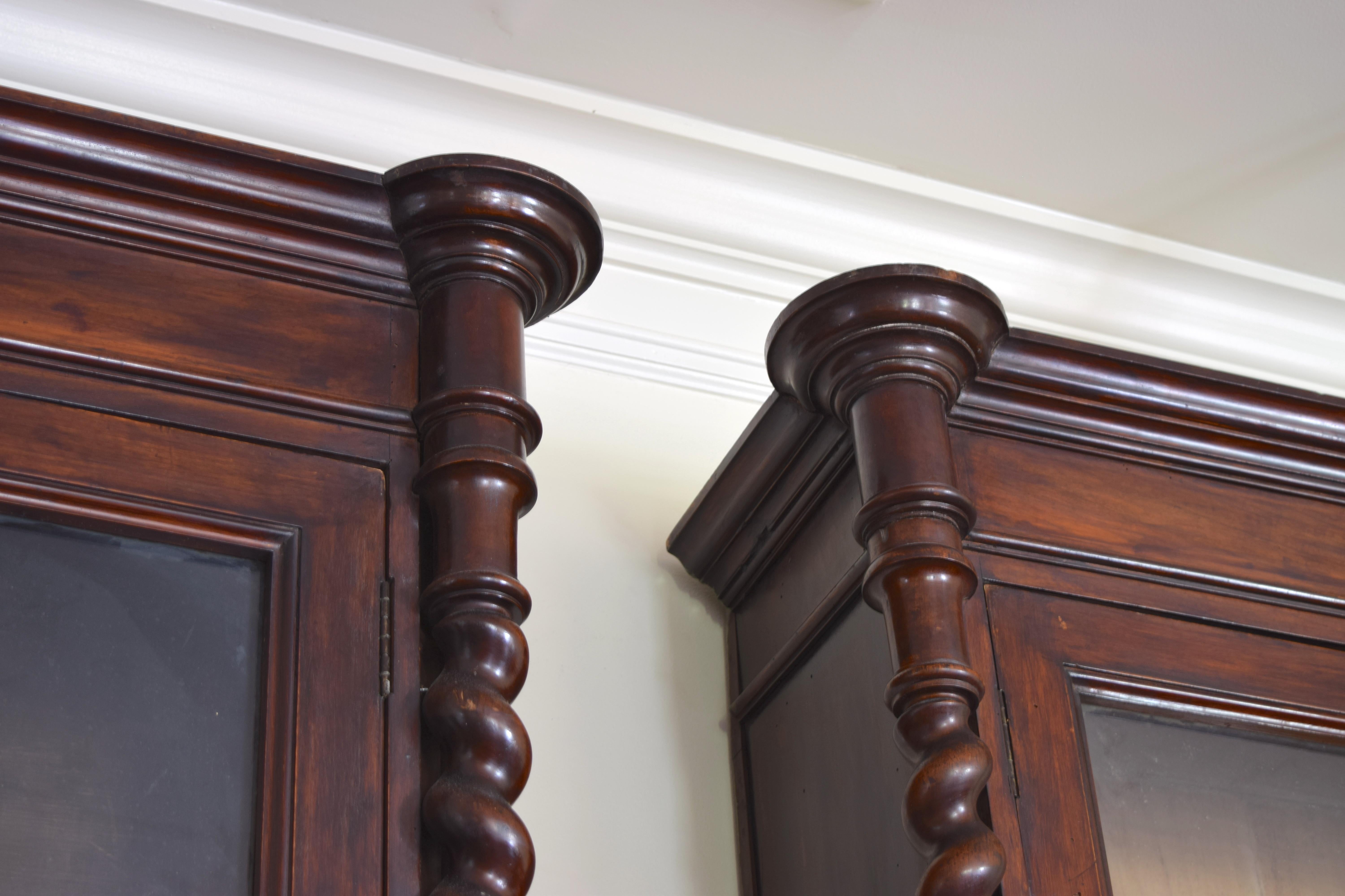 Pair Italian, Veneto, Turned Walnut Shallow Glass Front Bookcases, mid 19th cen. 4