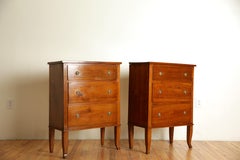 Pair Italian, Veneto, Walnut Neoclassic 3-drawer Bedside Commodes, Early 19th C.