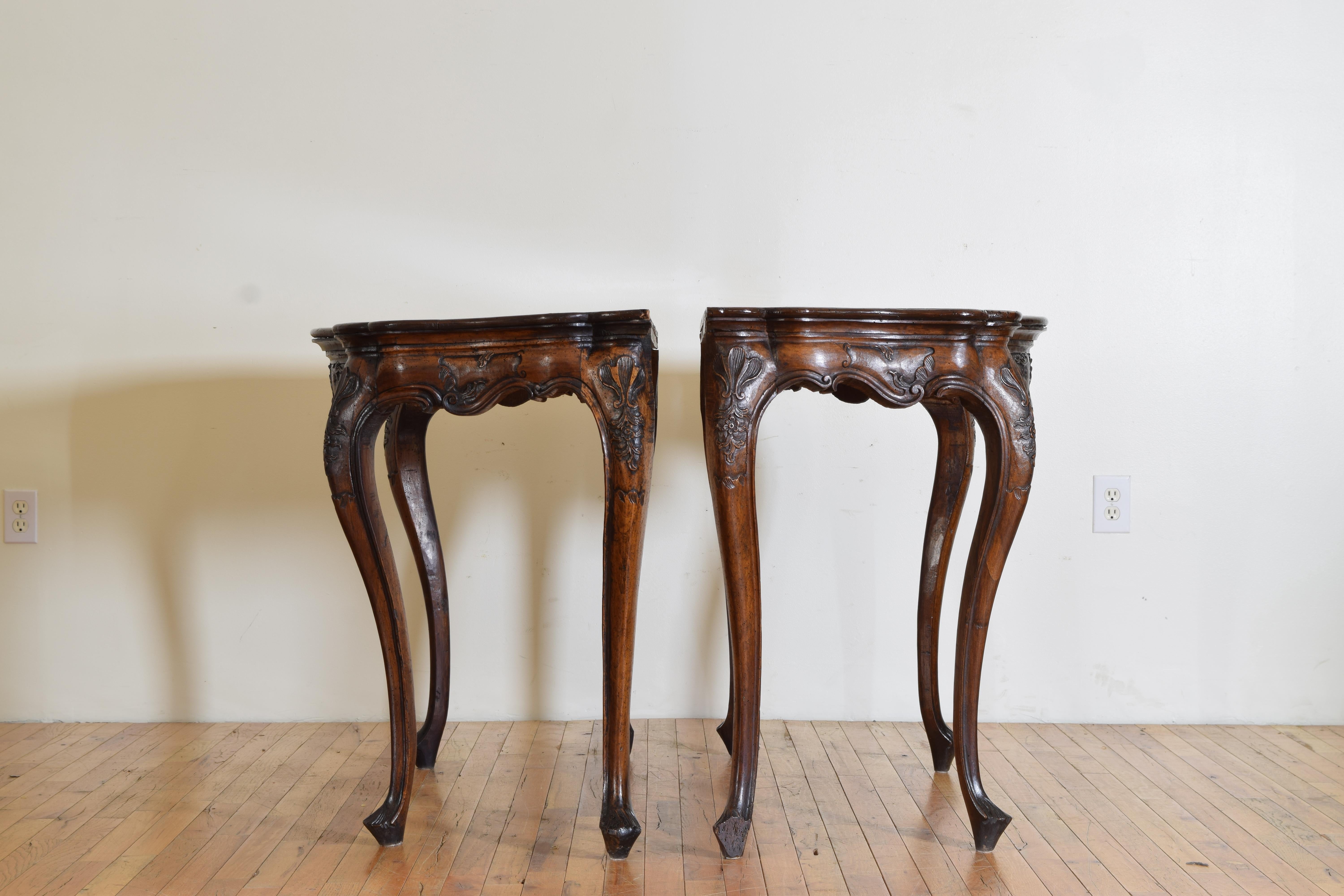 18th Century Pair Italian, Venice, Carved Walnut Rococo Period Console Tables, mid 18th cen. For Sale